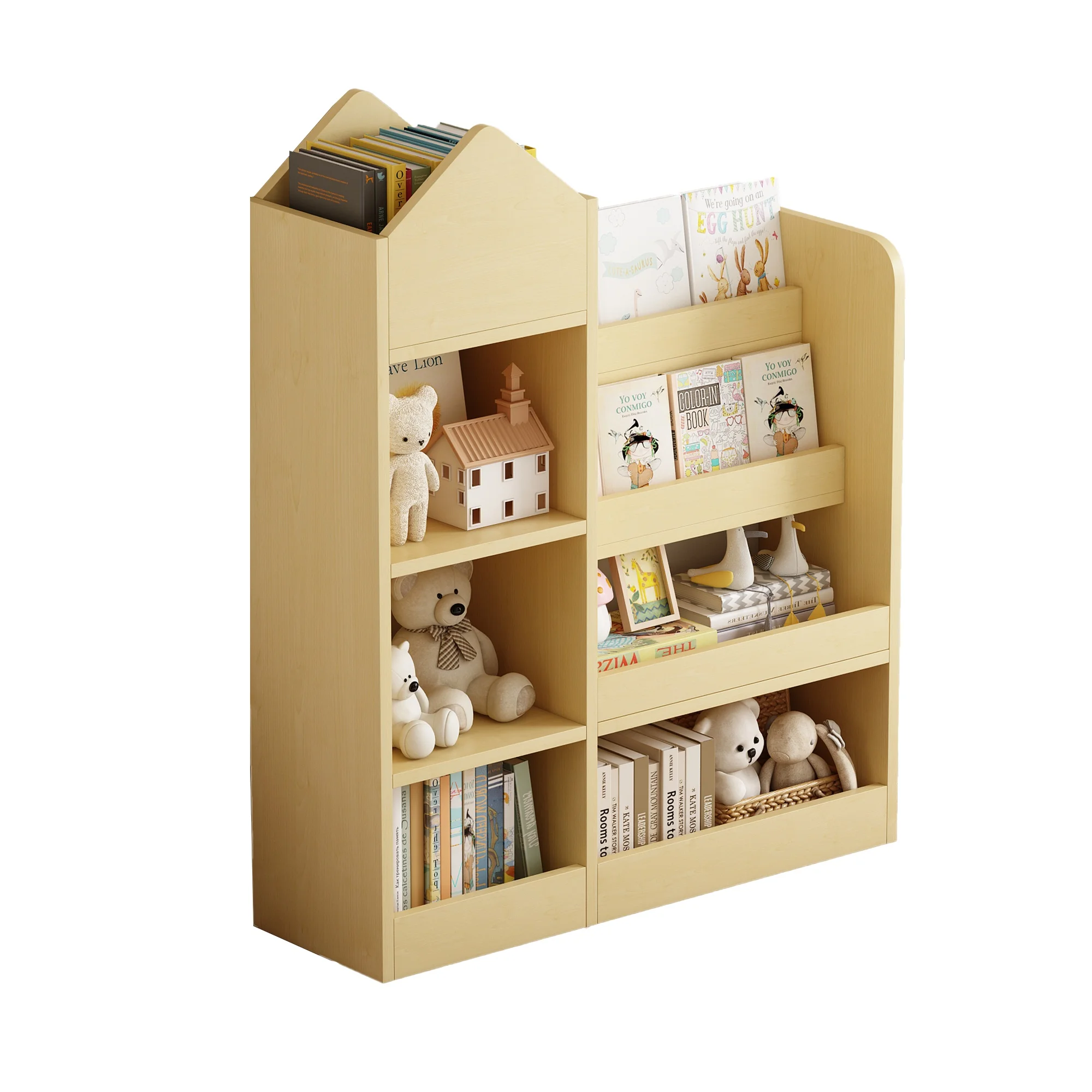 PORKISS Bookshelf for Kids, Wood Kids Bookcase with Toy Storage Organizer, Freestanding Book Shelf with 6 Compartments and 2 Baskets Bins for Kids Bedroom, Nursery, Playroom, Natural - Image 11