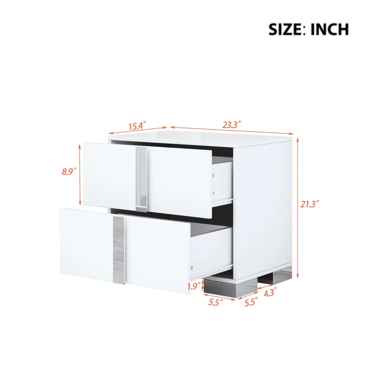 Elegant Nightstand with Metal Handle, Mirrored Bedside Table with 2 Drawers for Bedroom, Living Room, End Sofa Side Table for Living Room, Office, White - Image 2