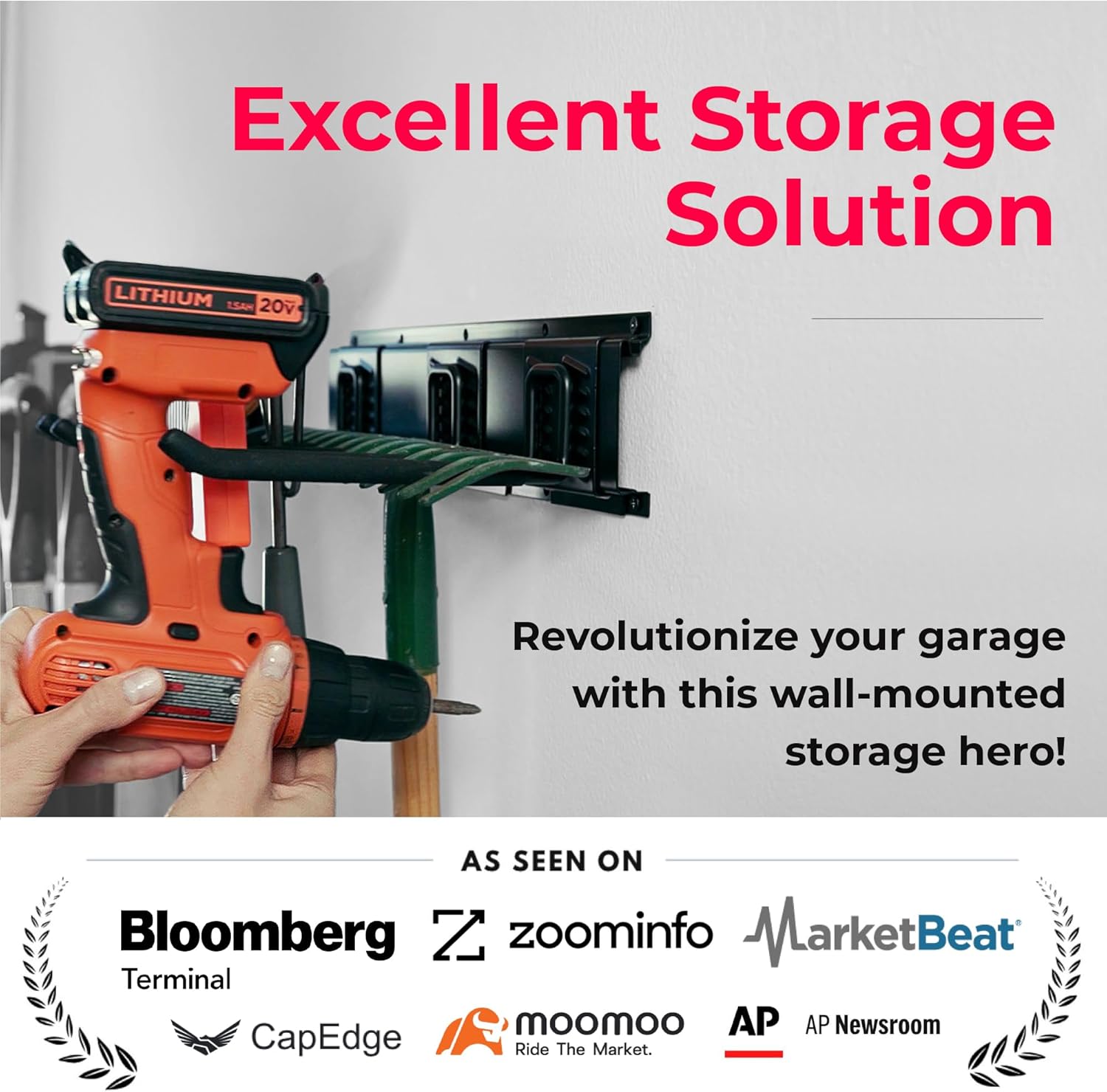 TIDYME Garage Tool Organizer Wall Mount - 96 inches - Sturdy Storage Rack with Adjustable Hooks, Anti-Rust - Easy Installation, 600lbs Capacity - Garden Tool Organizer (06 Racks & 12 Hooks)