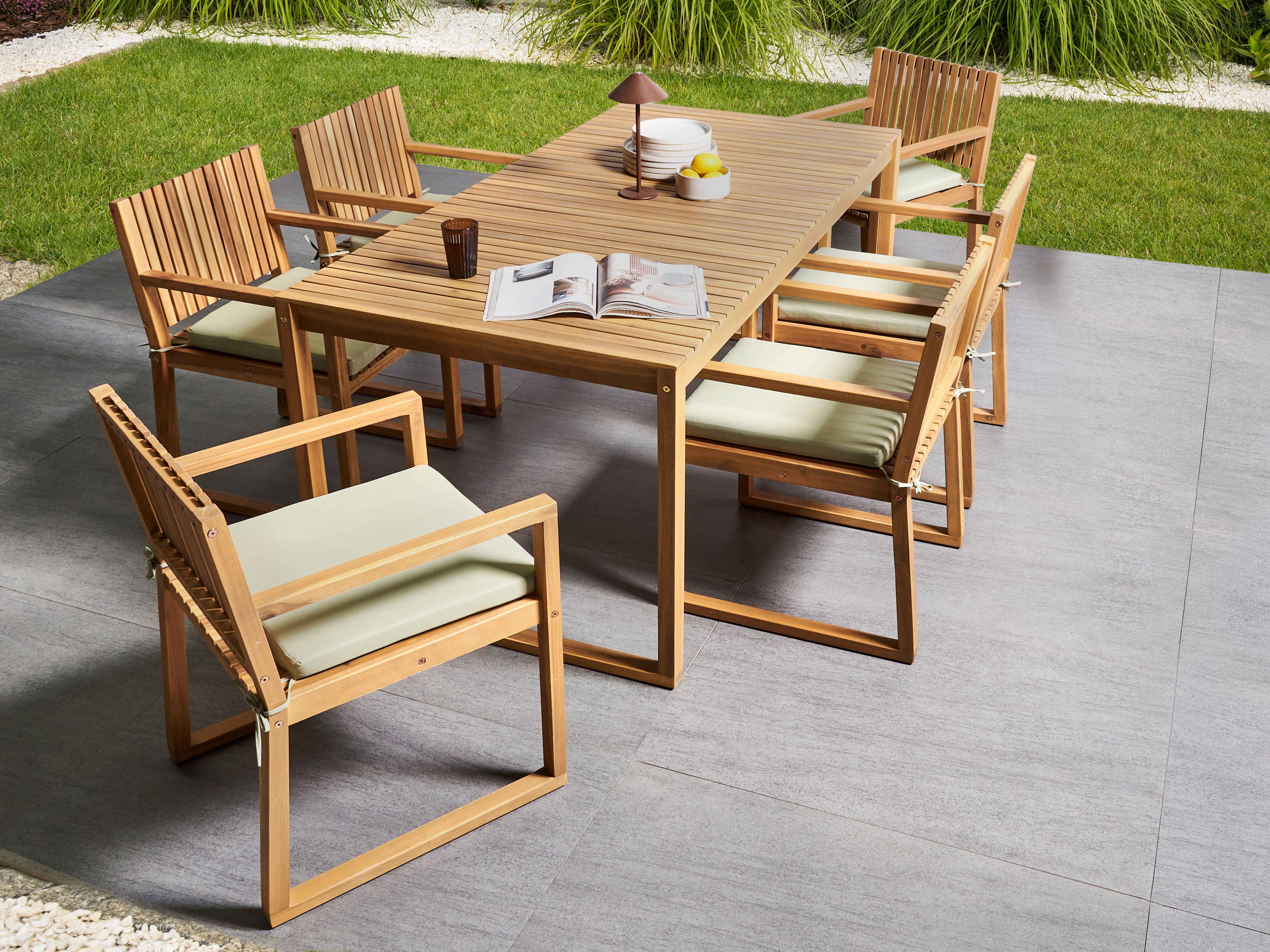Garden Dining Set 8 Seater SASSARI PREMIUM with Cushions Certified Acacia Wood Light Green