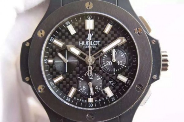 Replica Hublot Big Bang 44mm Carbon Fiber Black Gummy Strap A7750 - Elite Watch Atelier