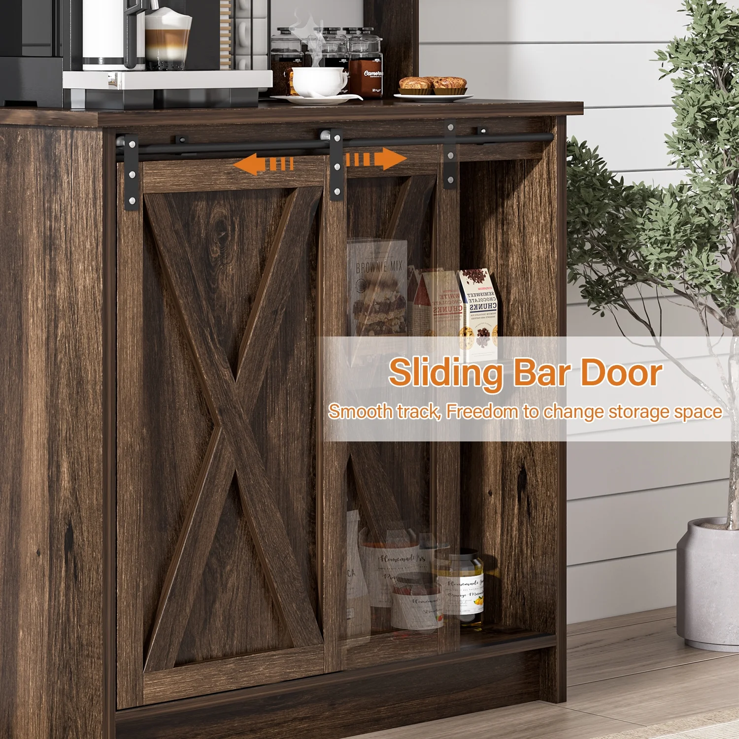 Catrimown Coffee Bar Cabinet, Barn Door Sideboard Buffet Cabinet with Storage, White - Image 12