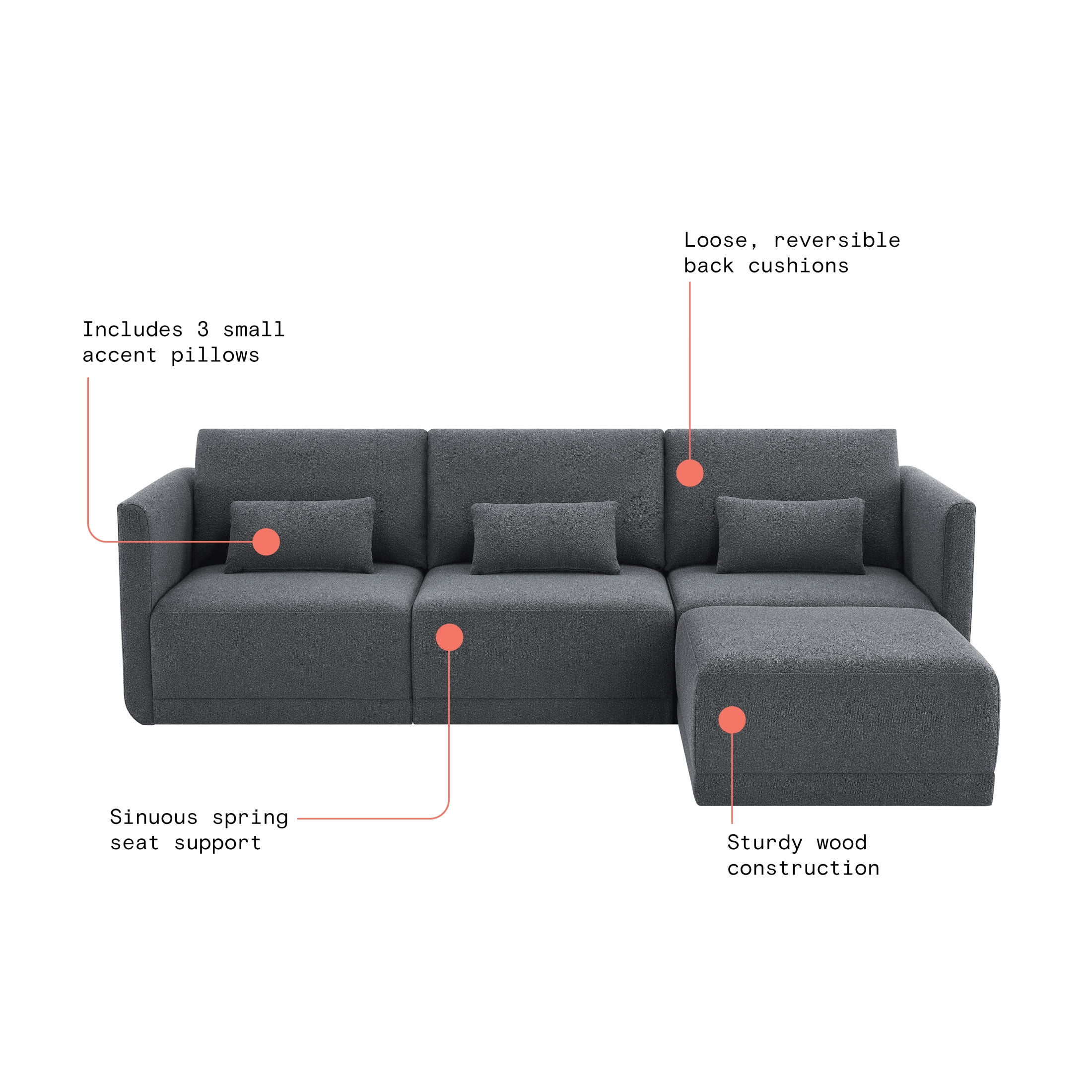 Beautiful Drew Modular Sectional Sofa with Ottoman by Drew Barrymore, Gray Fabric - Image 32