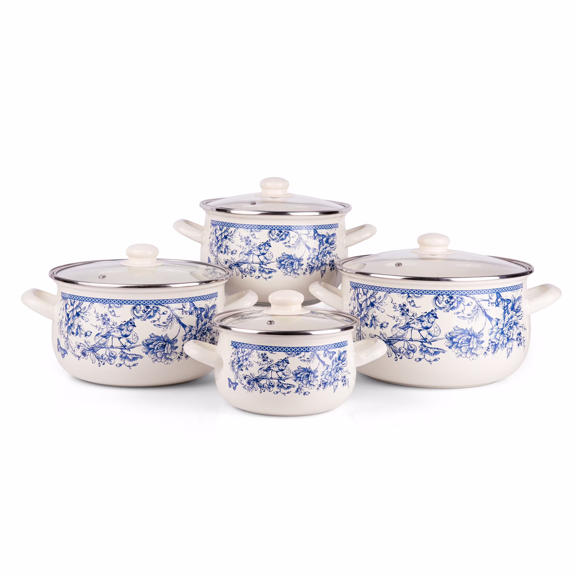 STPgoods Enameled Aluminum Belly Deep Stock Pot with Lid Set of 2 Vegetable Garden Cooking Pot Set 2.2 Qt 4 Qt 5.05 Qt and 6.55 Qt Enamel Soup Pots - Image 3