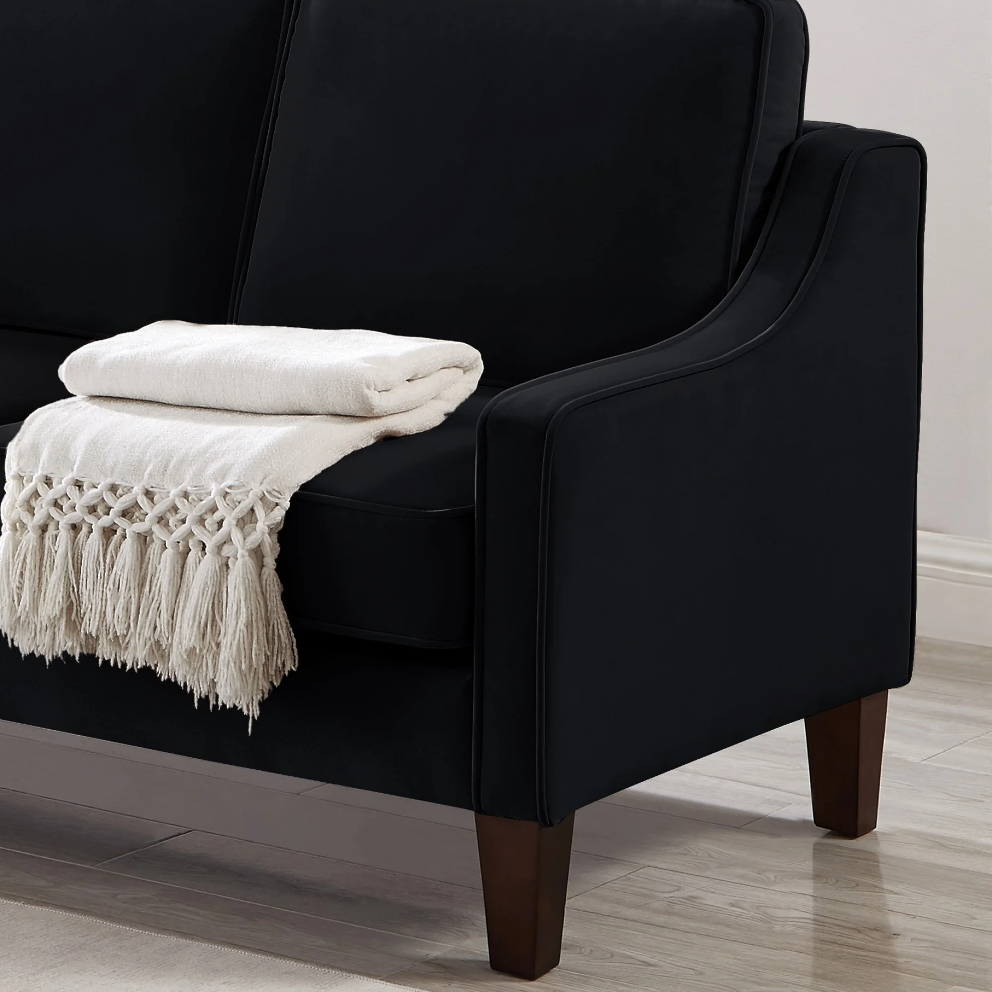 Living Room Sofas Modern 3 Person seat Sofa Couch with Scooped Armrest/Wood legs,Upholstered Velvet 3-seat Sofa with Removable Cushions for Livingroom Bedroom,Black,Comfortable Sofas - Image 9