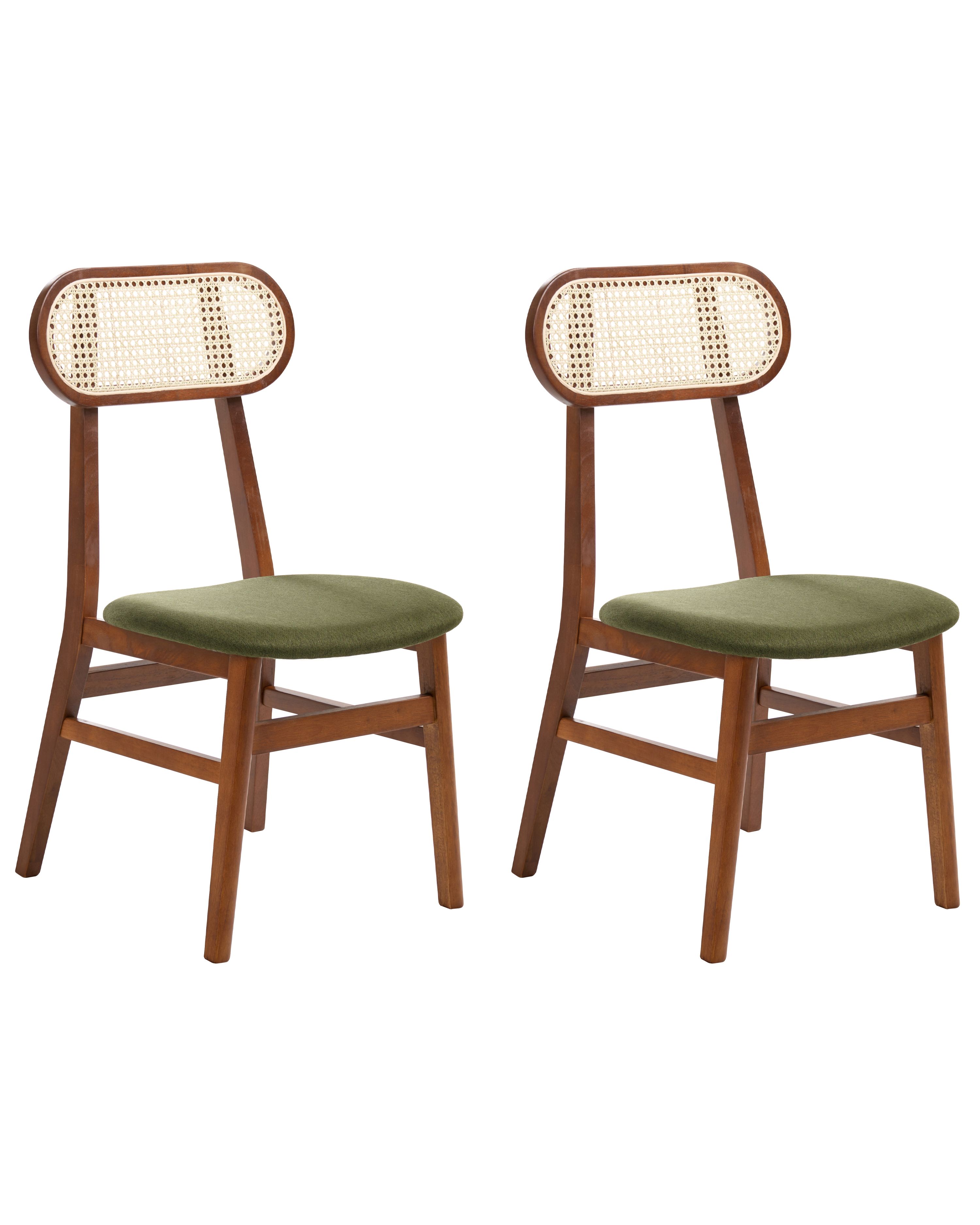 Set of 2 Dining Chairs FALLON Wood Brown/ Green