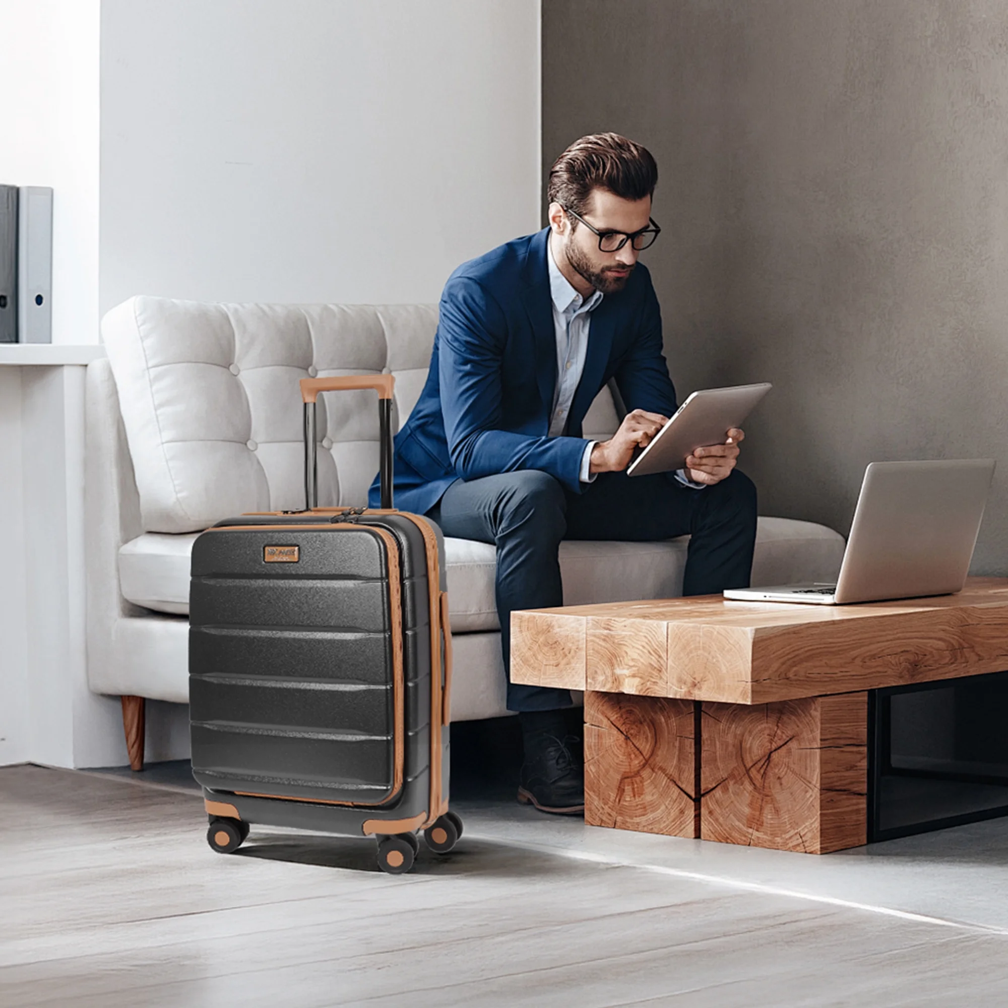 Carry On Luggage 22 x 14 x 9 Airline Approved Lightweight Hardside Spinner Luggage with TSA Lock and Laptop Compartment, Beige, CY2431 - Image 31