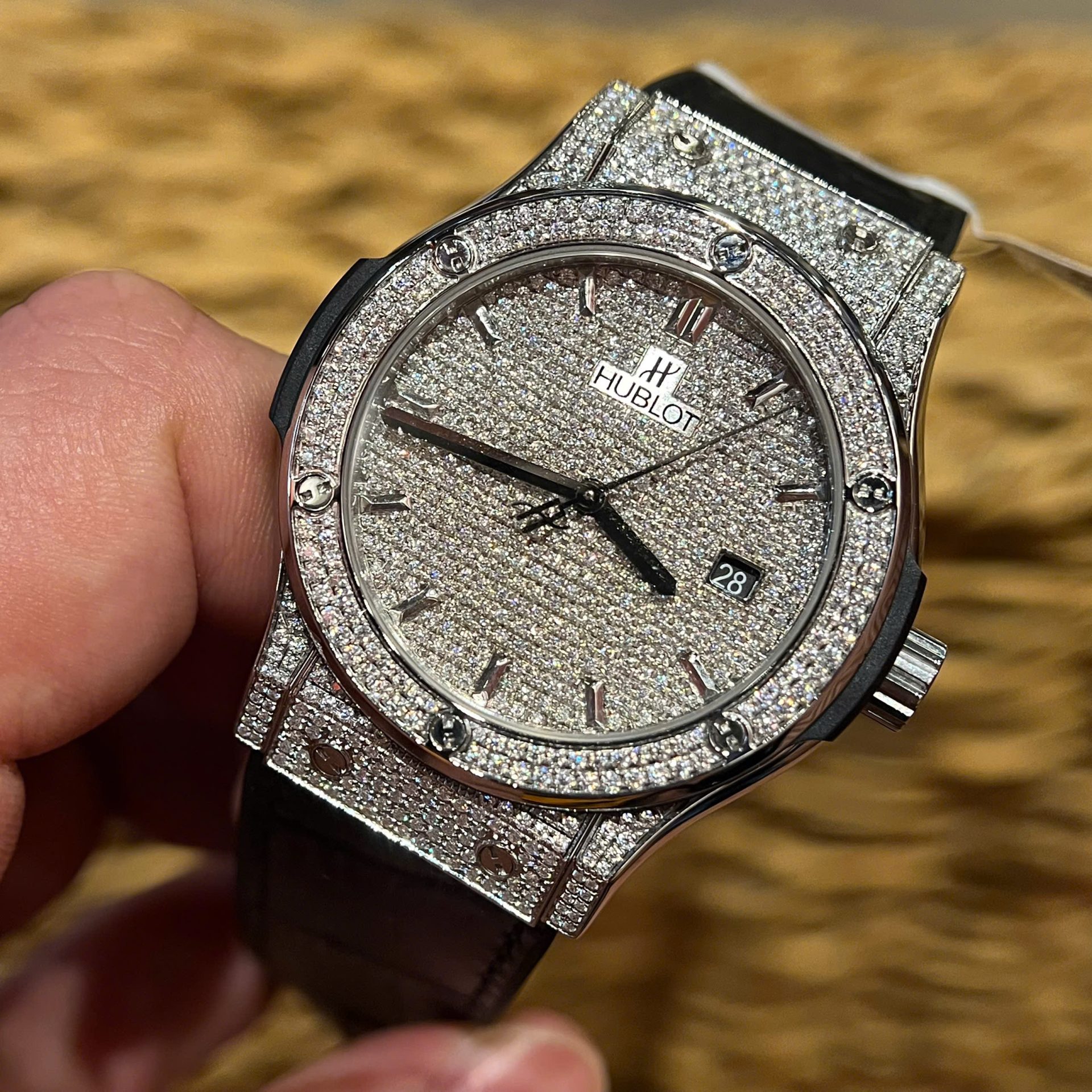 Hublot Classic Fusion Titanium Diamonds Pavé Customs Full Moissanite Imitation Luxury Watches 42mm - Elite Watch Atelier