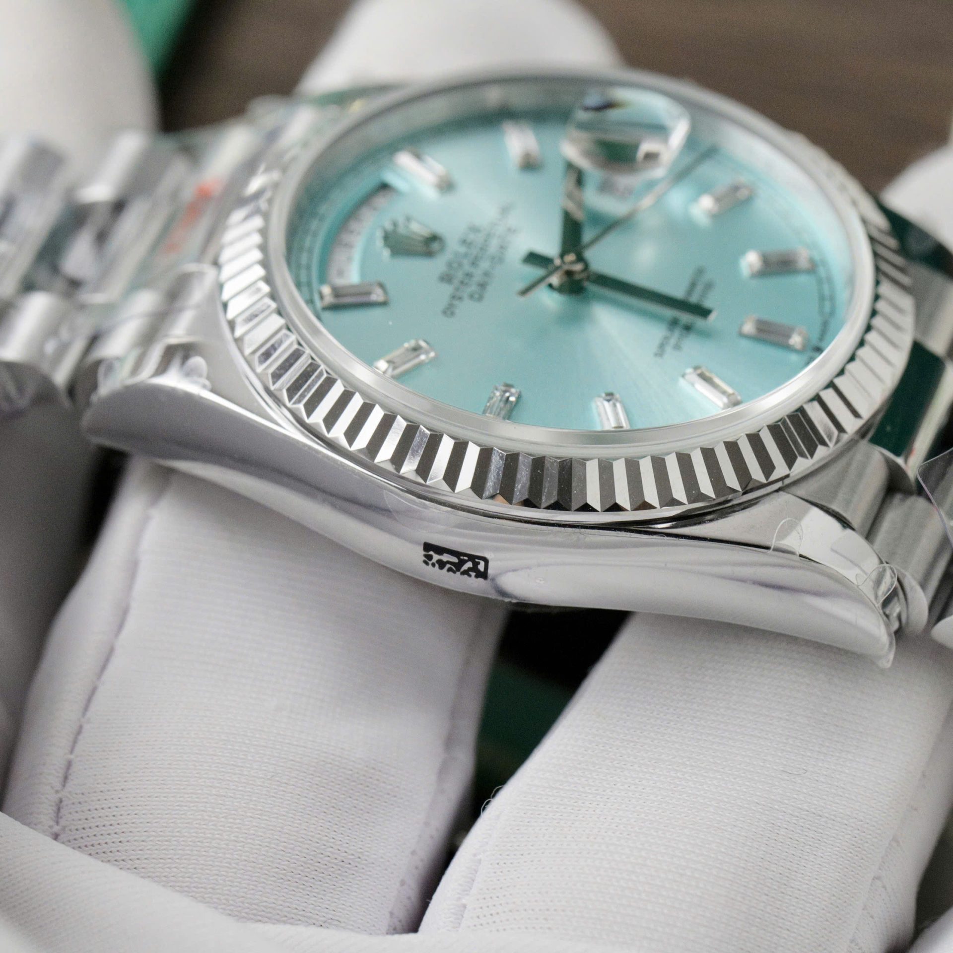 Rolex Day-Date 128236 Dial Ice Blue Replica Watch Weight 158gram QF Factory 36mm - Elite Watch Atelier
