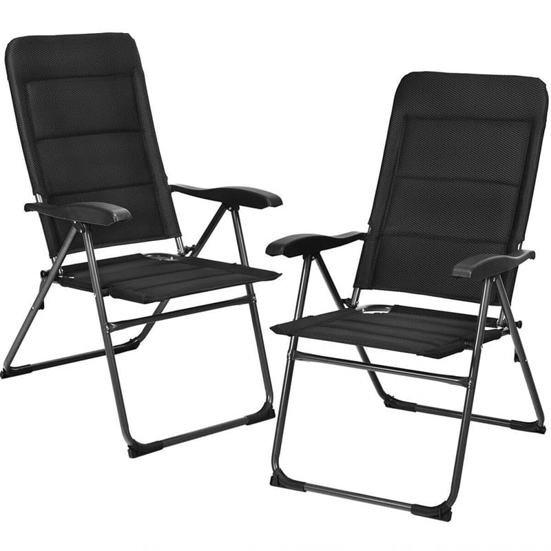 2 Pack Folding Patio Chairs, 7 Position Adjustable Outdoor Sling Recliner Camping Chairs - Image 4 2 Pack Folding Patio Chairs, 7 Position Adjustable Outdoor Sling Recliner Camping Chairs - Image 4
