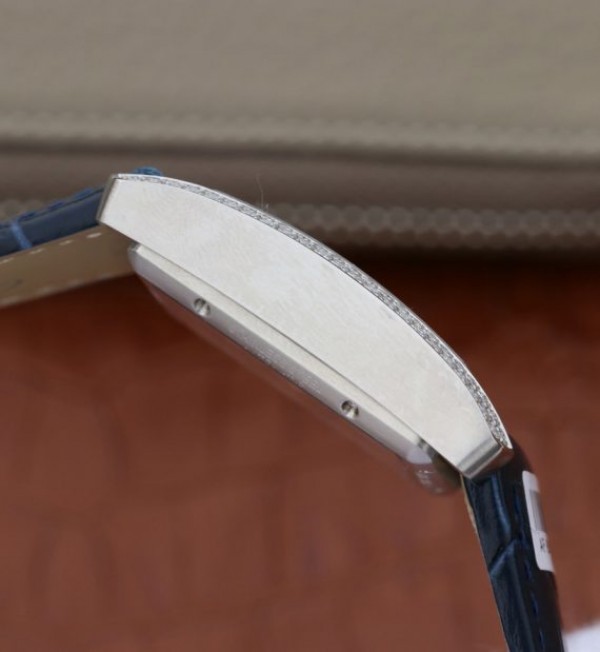 Replica Cartier Tank MC SS Blue Textured Dial Diamonds Bezel Leather Strap - Top club