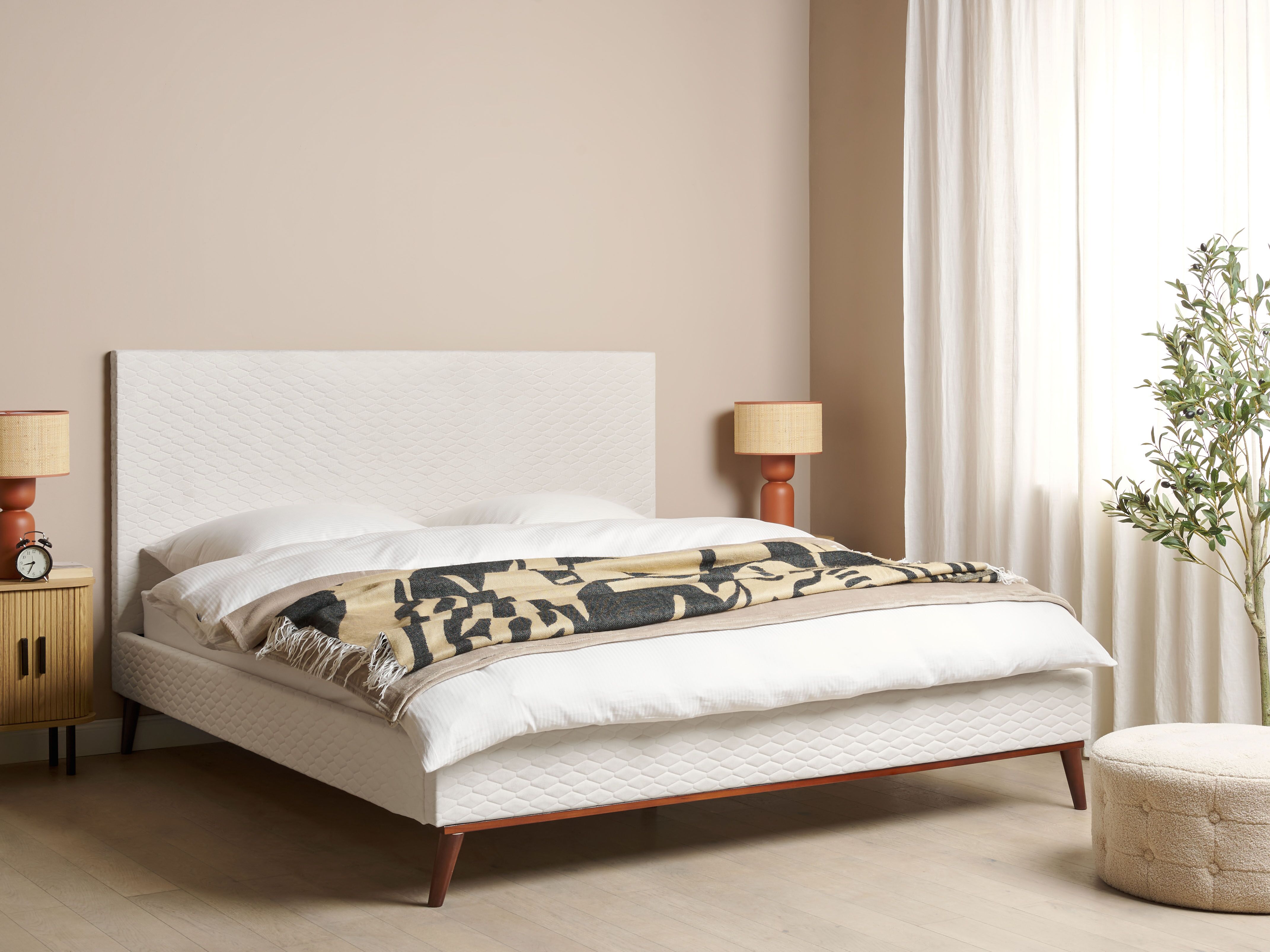 Bed Velvet BAYONNE 180 x 200 cm (EU Super King) Off-White