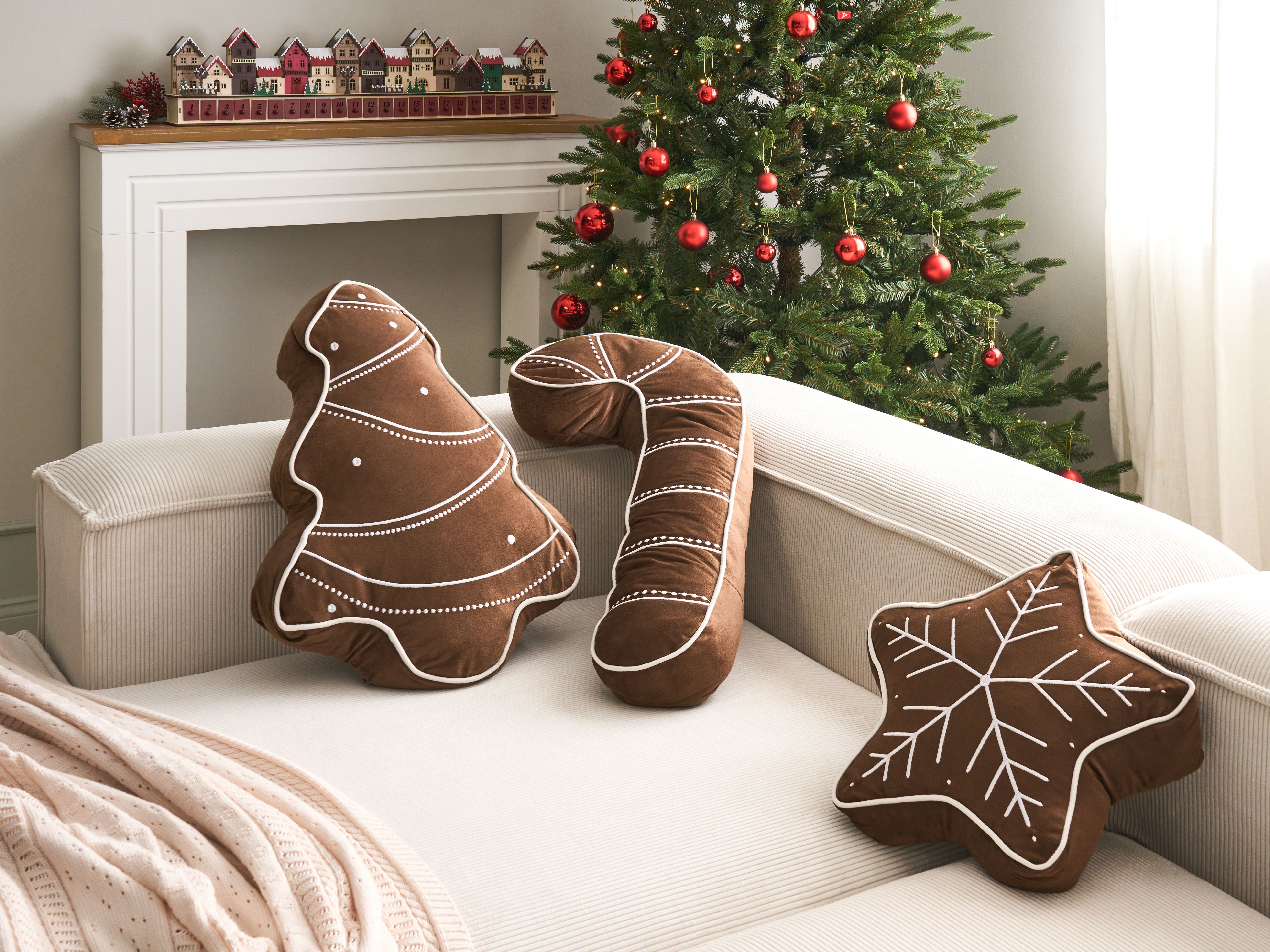 Set of 3 Decorative Cushions JOLLYTRIO Velvet 35 x 70 cm 40 x 60 cm 40 x 40 cm Brown Christmas Motif