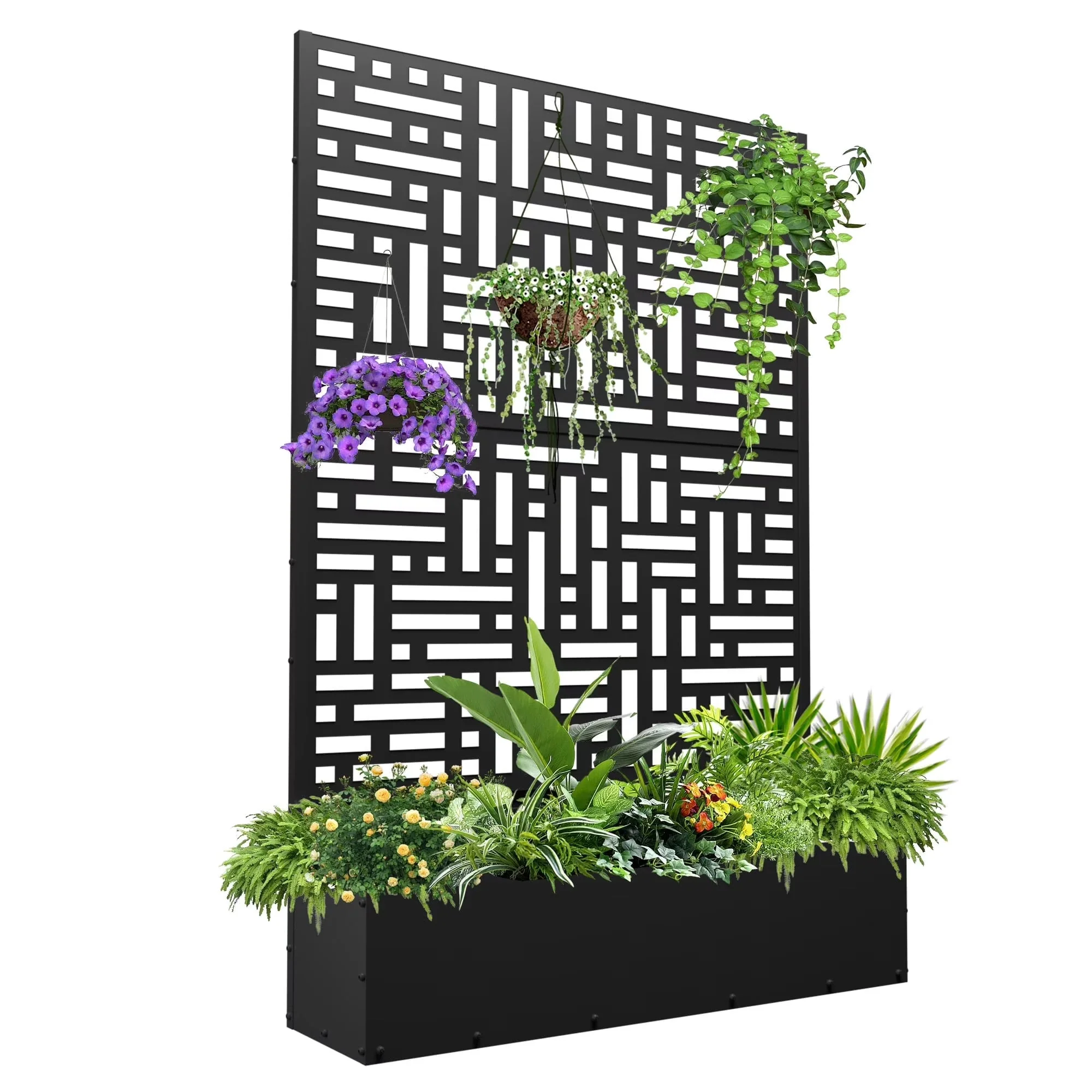 FOOWIN 71 in H Metal Trellis Planter Raised Garden Bed With Drainage Hole, Black FOOWIN 71 in H Metal Trellis Planter Raised Garden Bed With Drainage Hole, Black