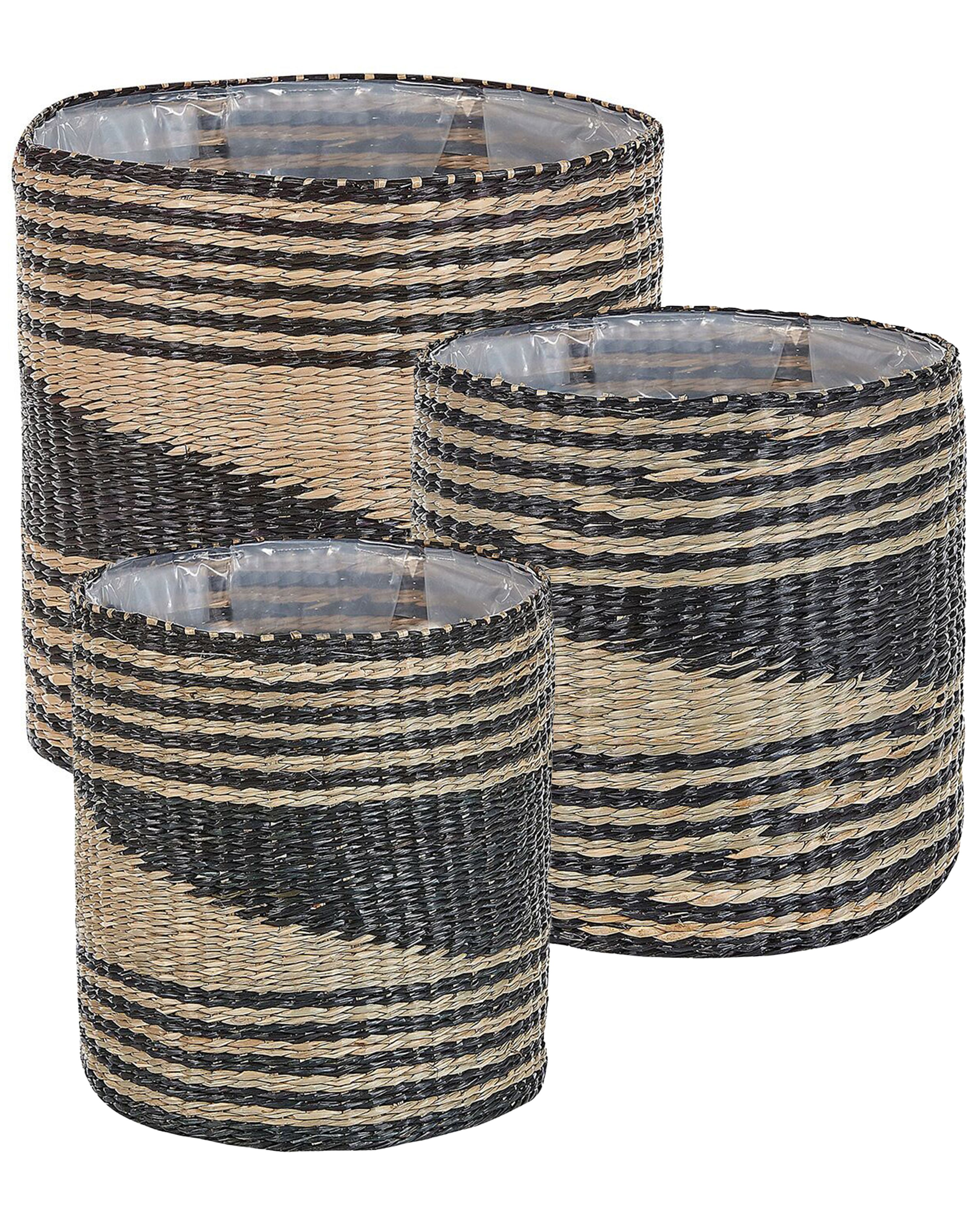 Set of 3 Plant Pots RATTAIL Seagrass 32/29/27 cm Black