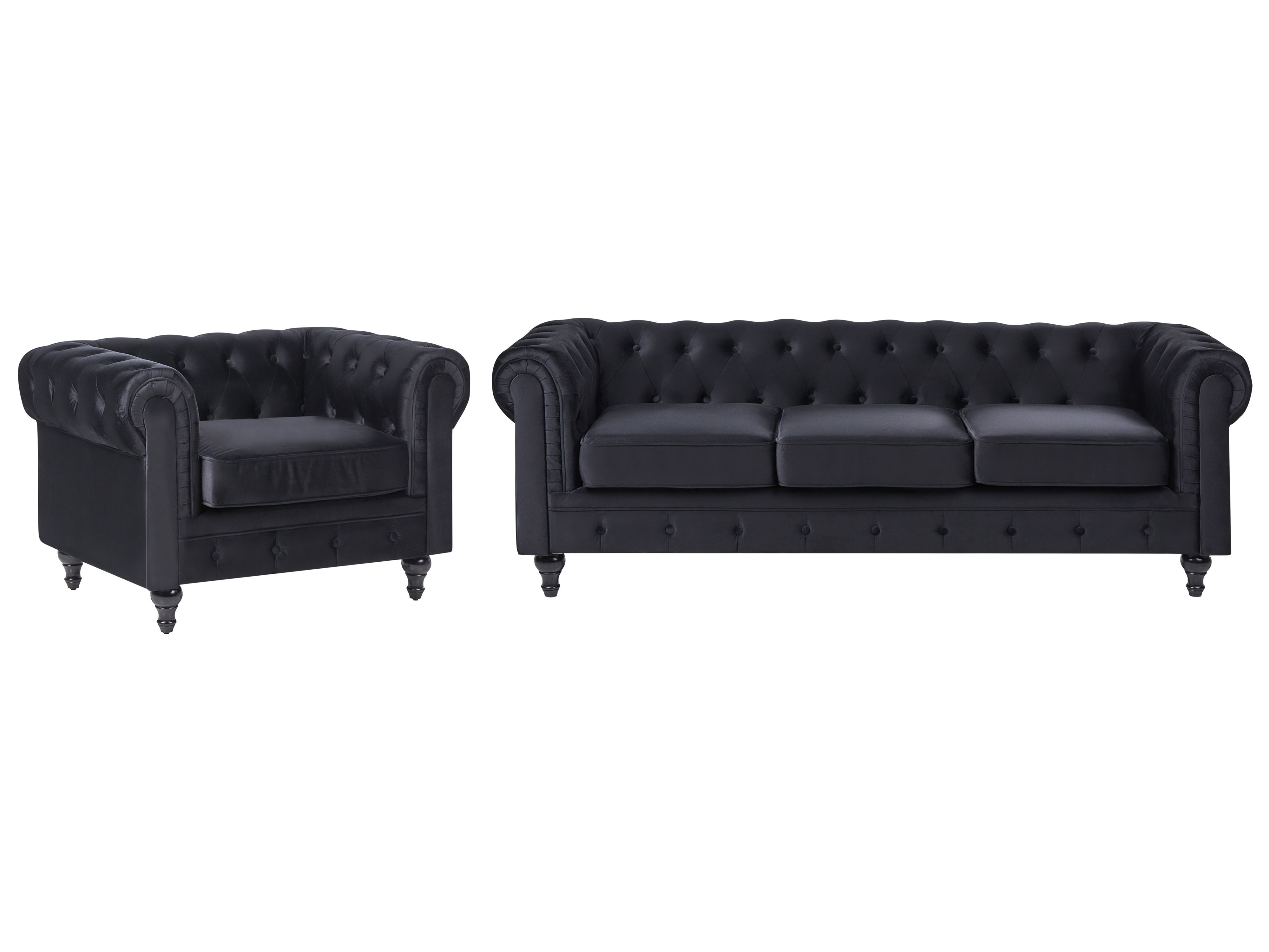 Living Room Set 4 Seater CHESTERFIELD Velvet Black