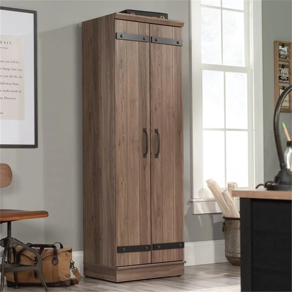 Pemberly Row Farmhouse Engineered Wood 2-Door Narrow Storage Cabinet in Salt Oak - Image 12