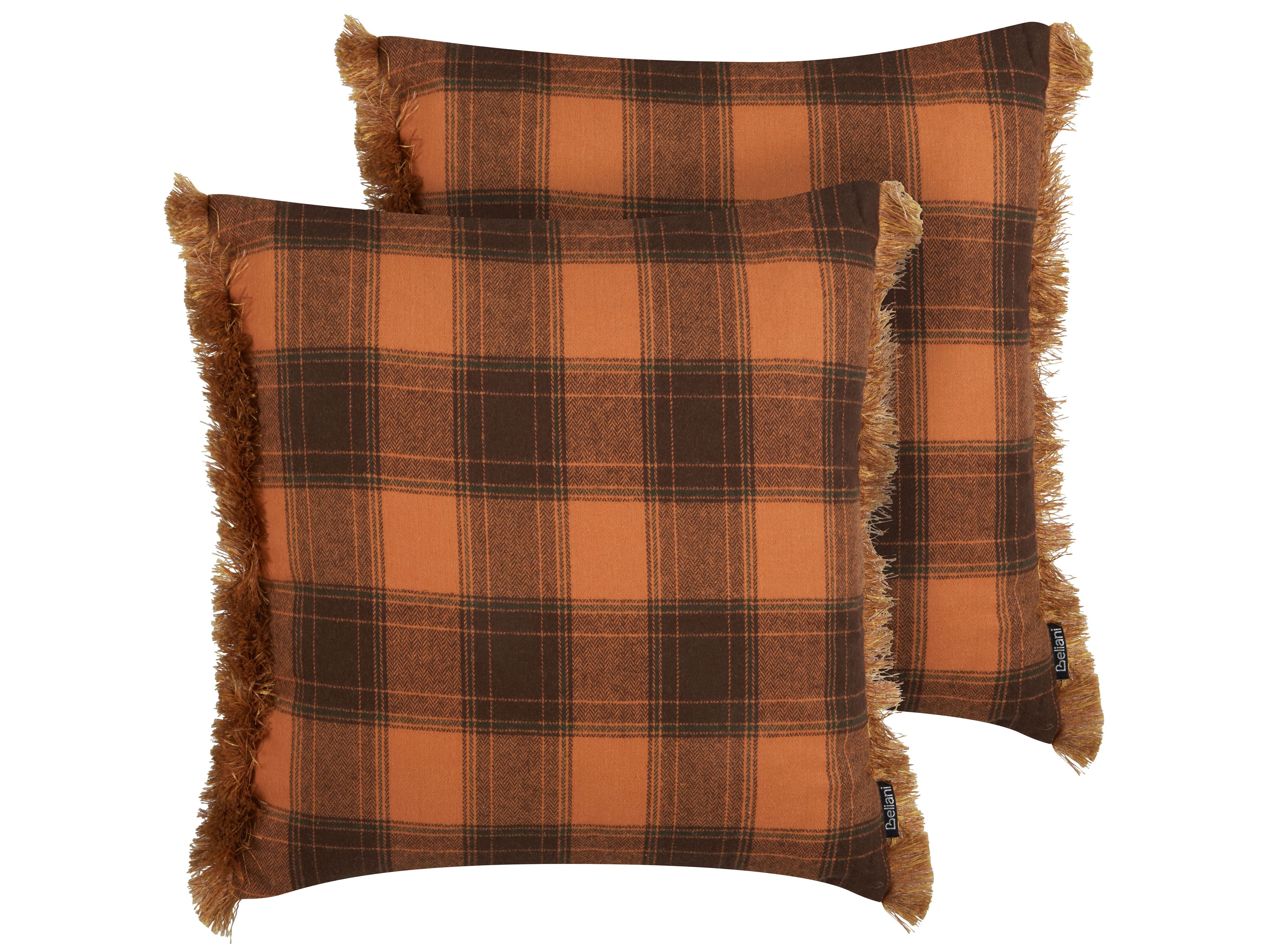Set of 2 Decorative Cushions BARJA 45 x 45 cm Orange Checked