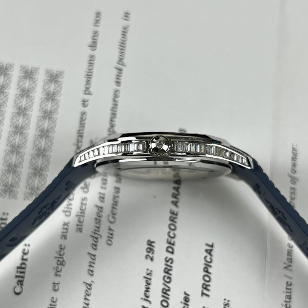Patek Philippe Replica Watch Aquanaut 5168G Custom Moissanite Baguette Diamonds Blue Dial 42.2mm - Top club
