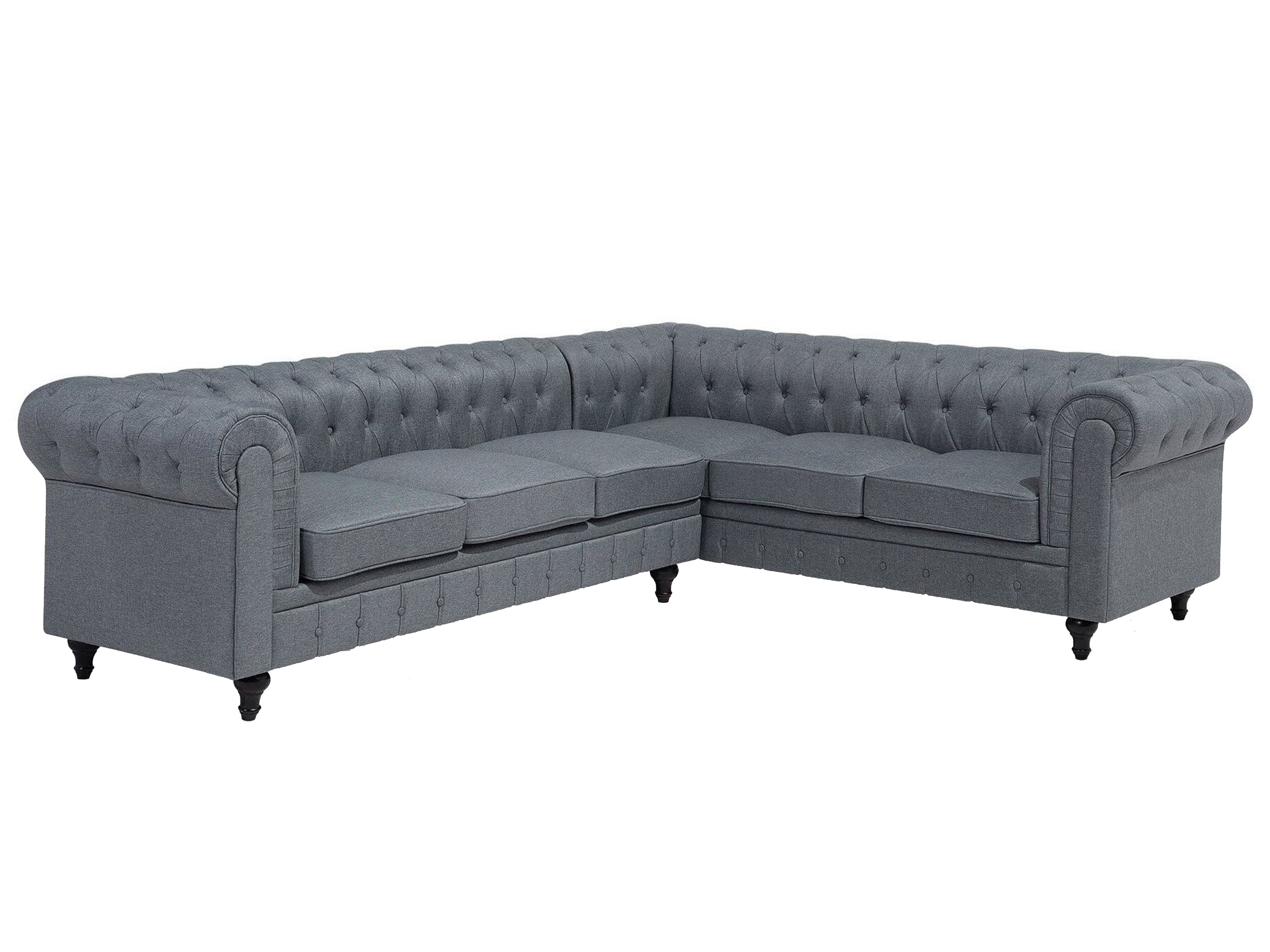 Corner Sofa 6 Seater CHESTERFIELD Fabric Grey Left Hand