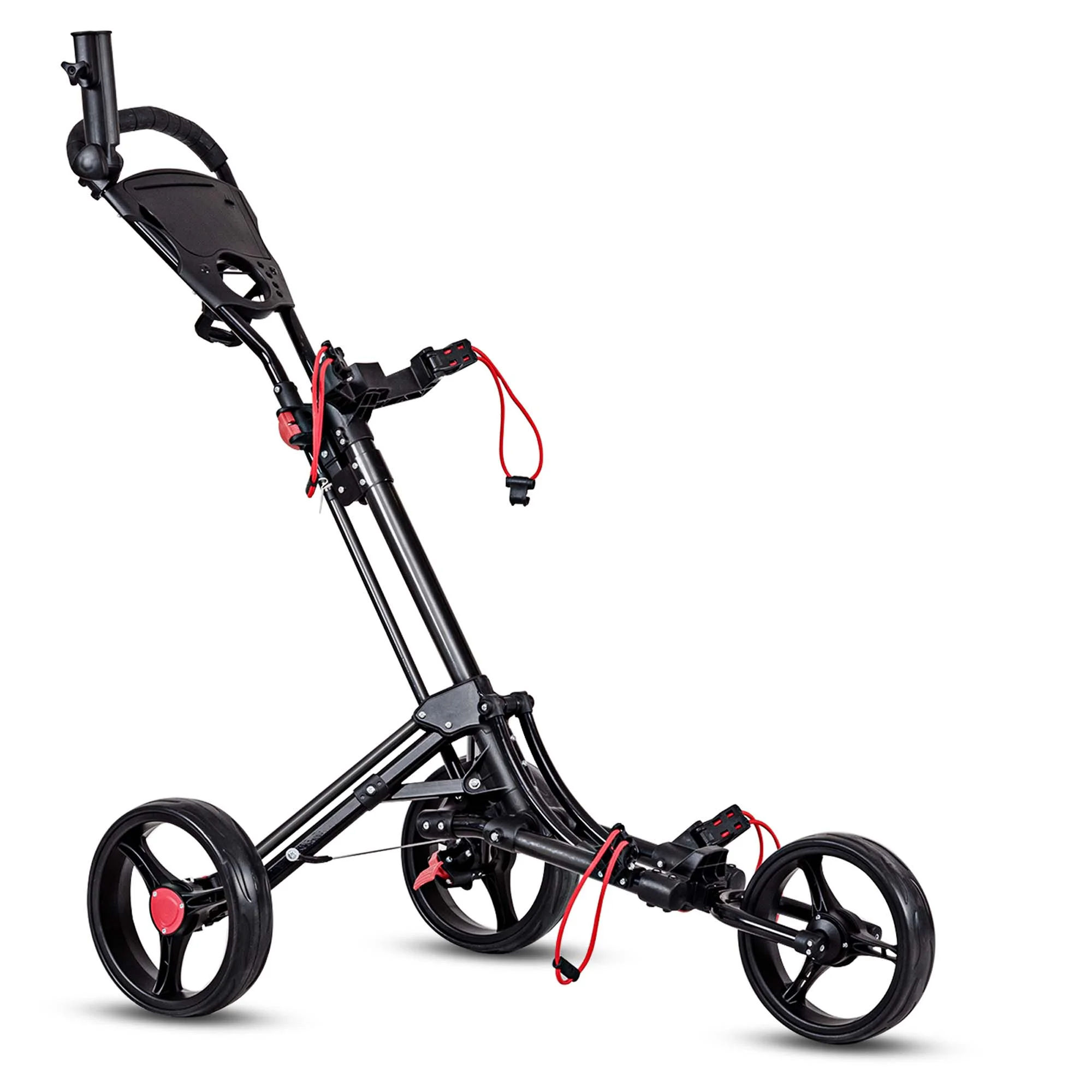 Costway Foldable 3 Wheel Steel Golf Pull Push Cart Trolley Club w/ Umbrella Holder - Image 3