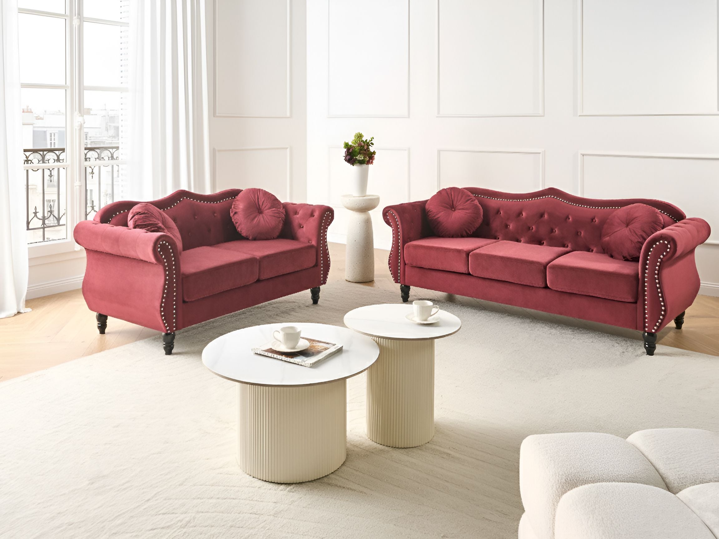 Living Room Set 5 Seater SKIEN Velvet Dark Red