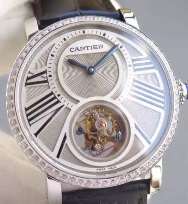 Replica Cartier Rotonde De Cartier Tourbillon SS Diamonds Bezel - Elite Watch Atelier