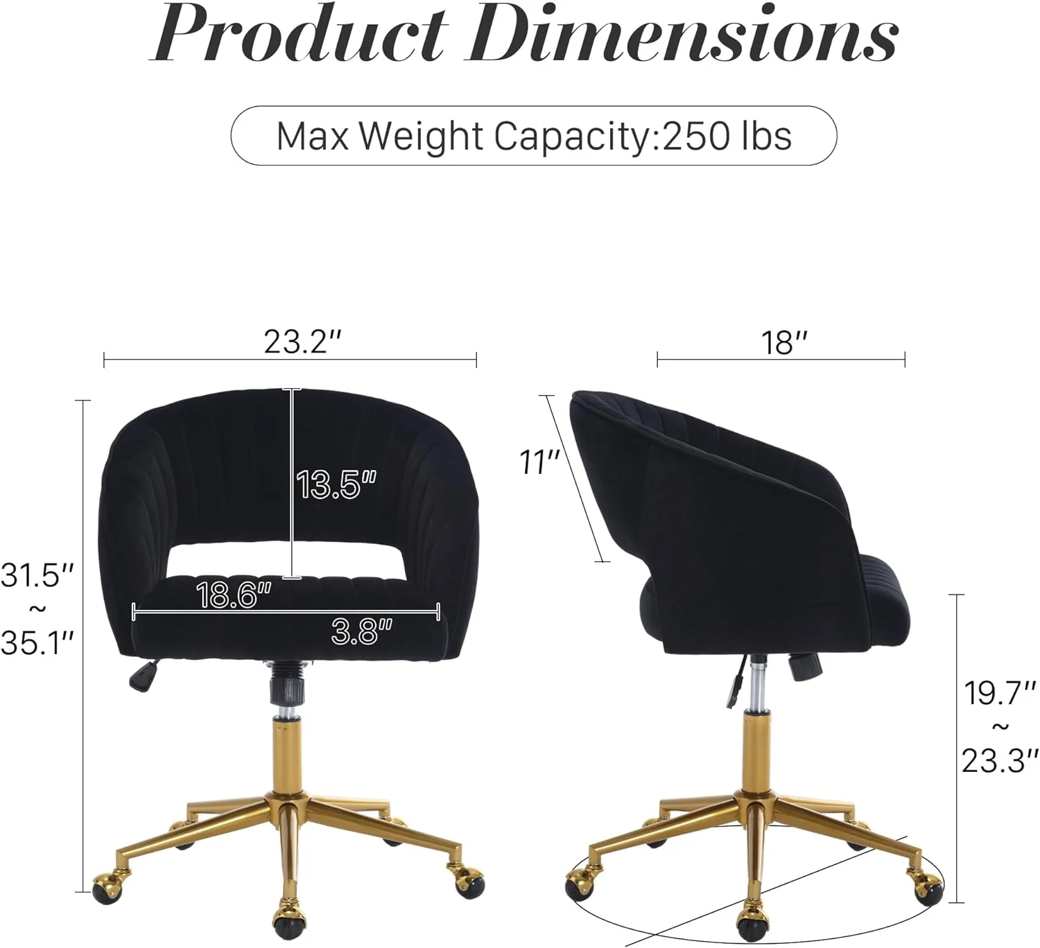 Home Office Swivel Desk Chair, Modern Velvet Vanity Chair, Height Adjustable Armchair with Gold Base, Ergonomic Office Chair for Task Study Computer Room, Beige - Image 31