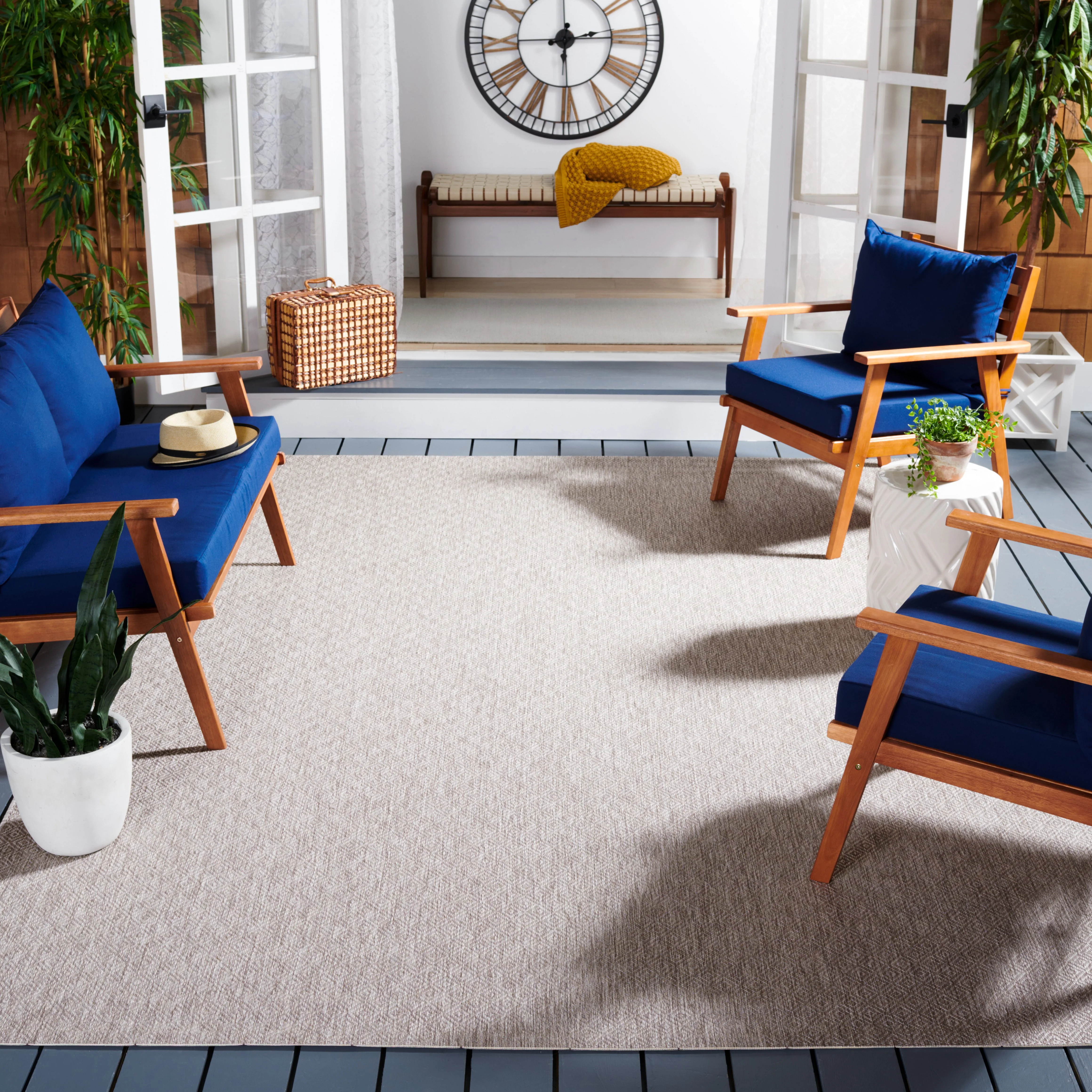 SAFAVIEH Courtyard Mitre Geometric Indoor/Outdoor Area Rug, Beige/Beige, 9' x 9' Square