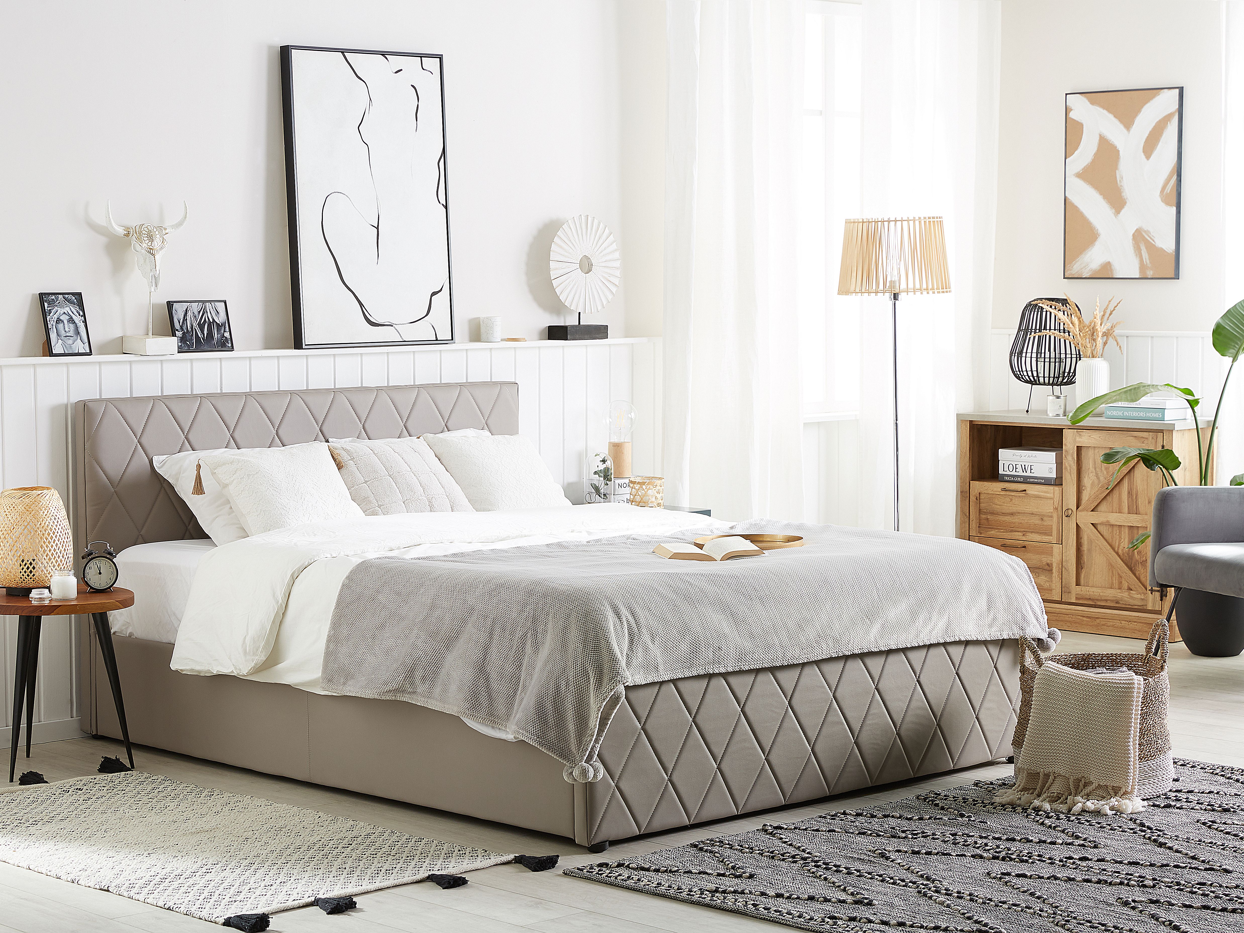 Ottoman Bed Faux Leather ROCHEFORT 180 x 200 cm (EU Super King) Taupe