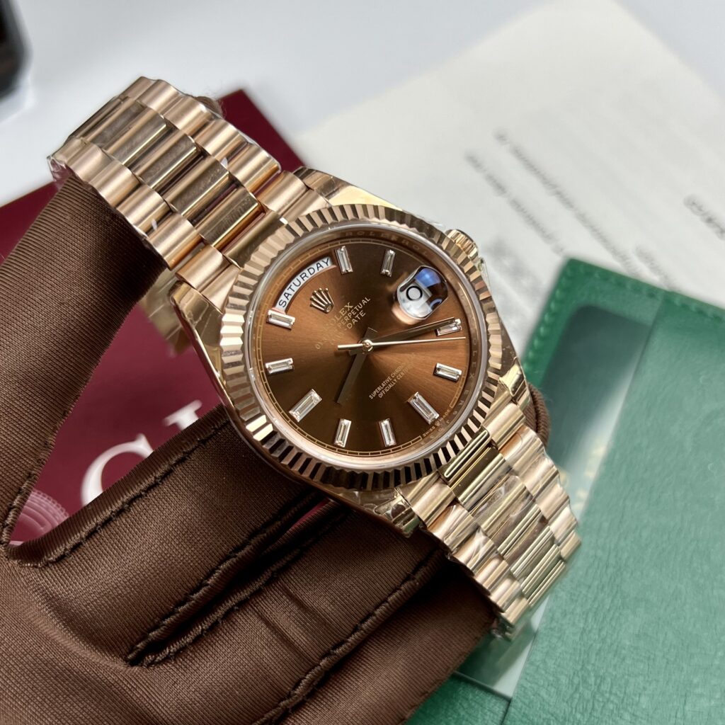 Rolex Replica 11 Watch Day-Date Chocolate Dial Diamond Numbers EW 40mm - Elite Watch Atelier