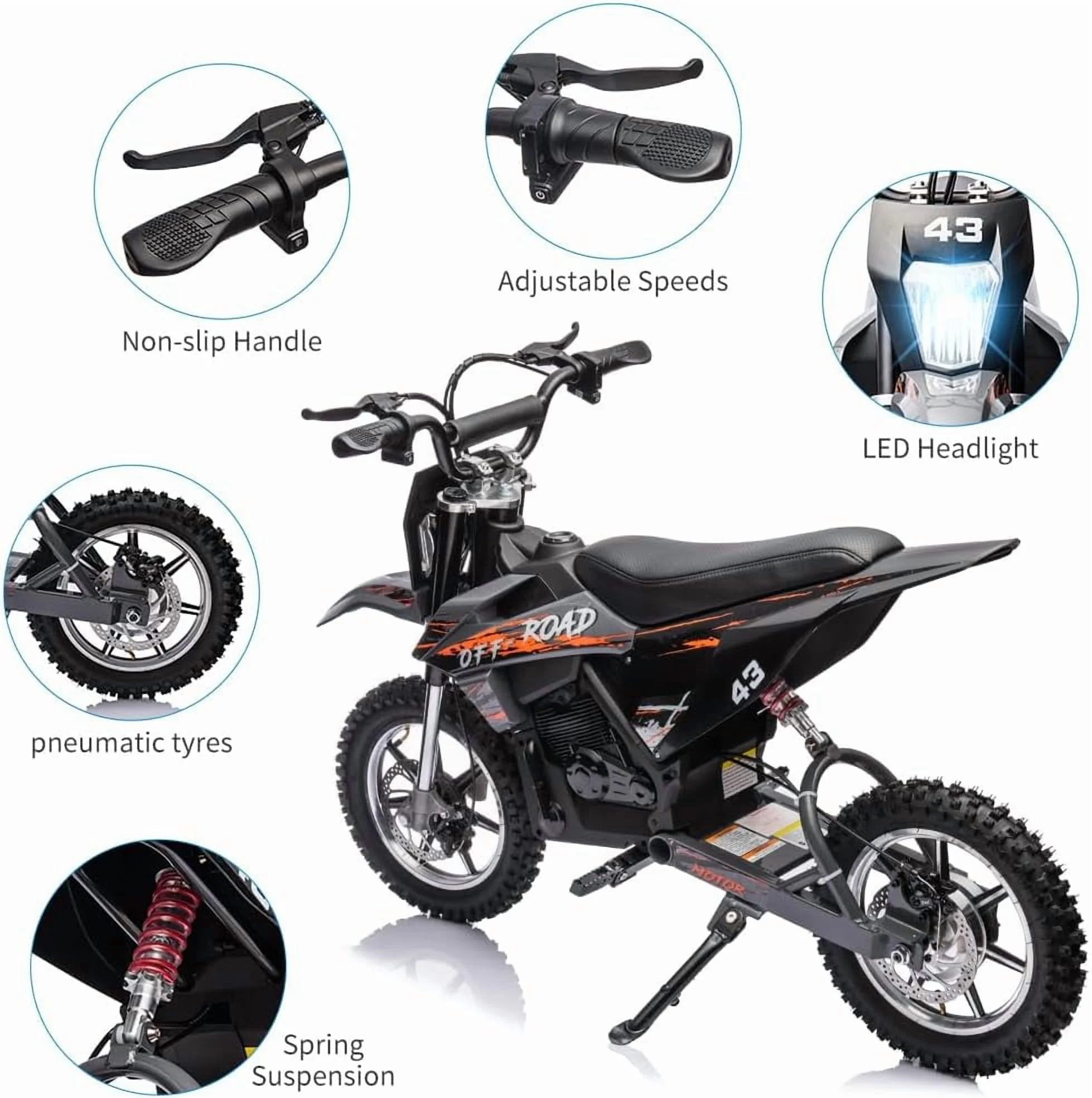 Nasitip Electric 350W Dirt Bike for Kids 8-16 year - Black - Image 2