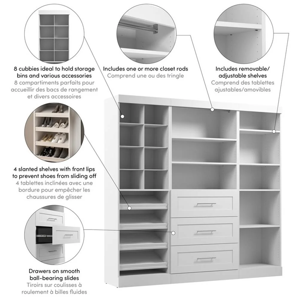 Bestar Pur 86W Closet Organizer System in White - Engineered Wood - Image 11