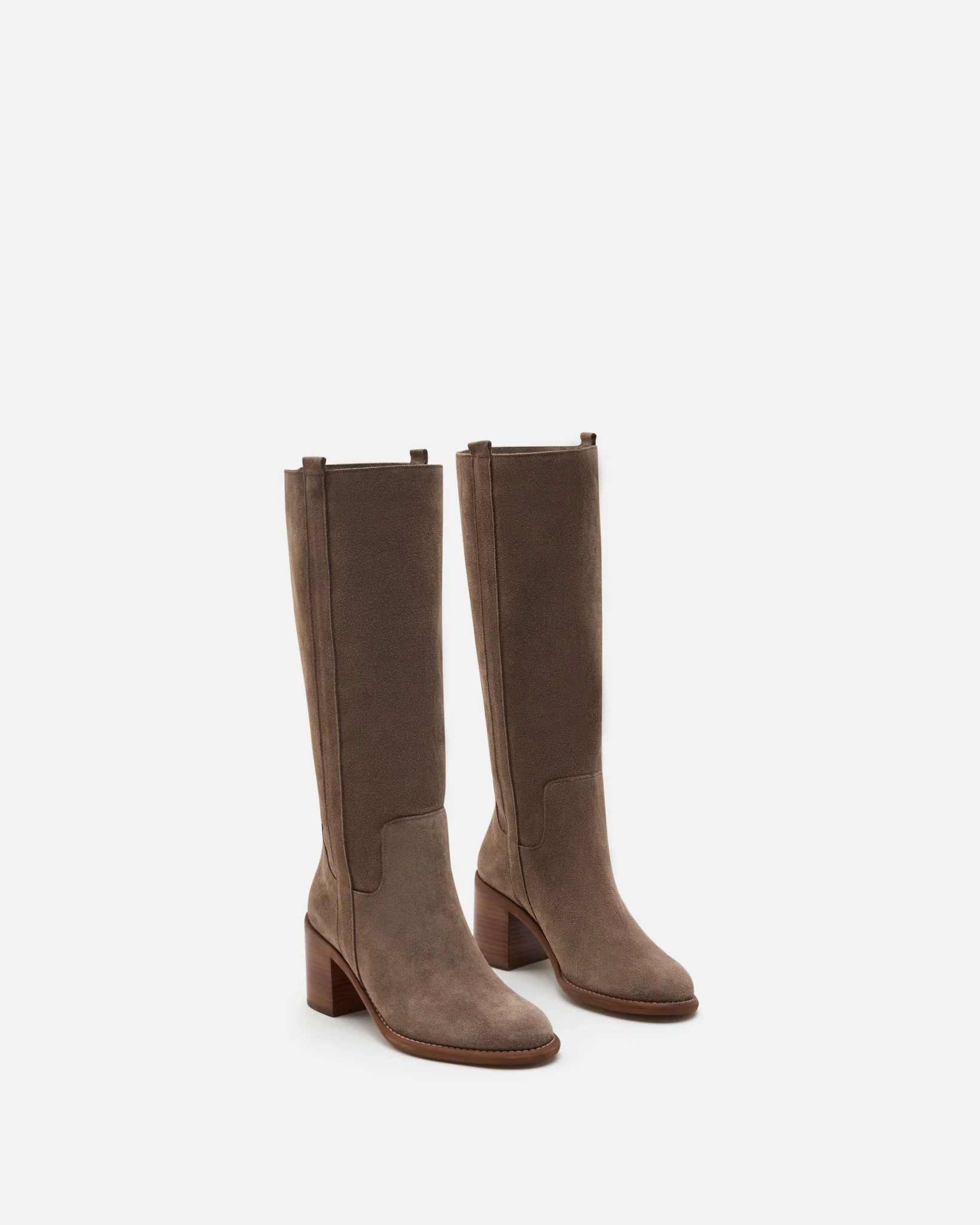 BOTTES RANCH/VEL - En cuir velours à talons bois taupe
