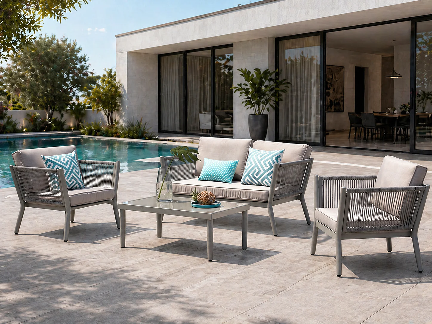 Salon de jardin 4 places en aluminium gris clair ANAHMA
