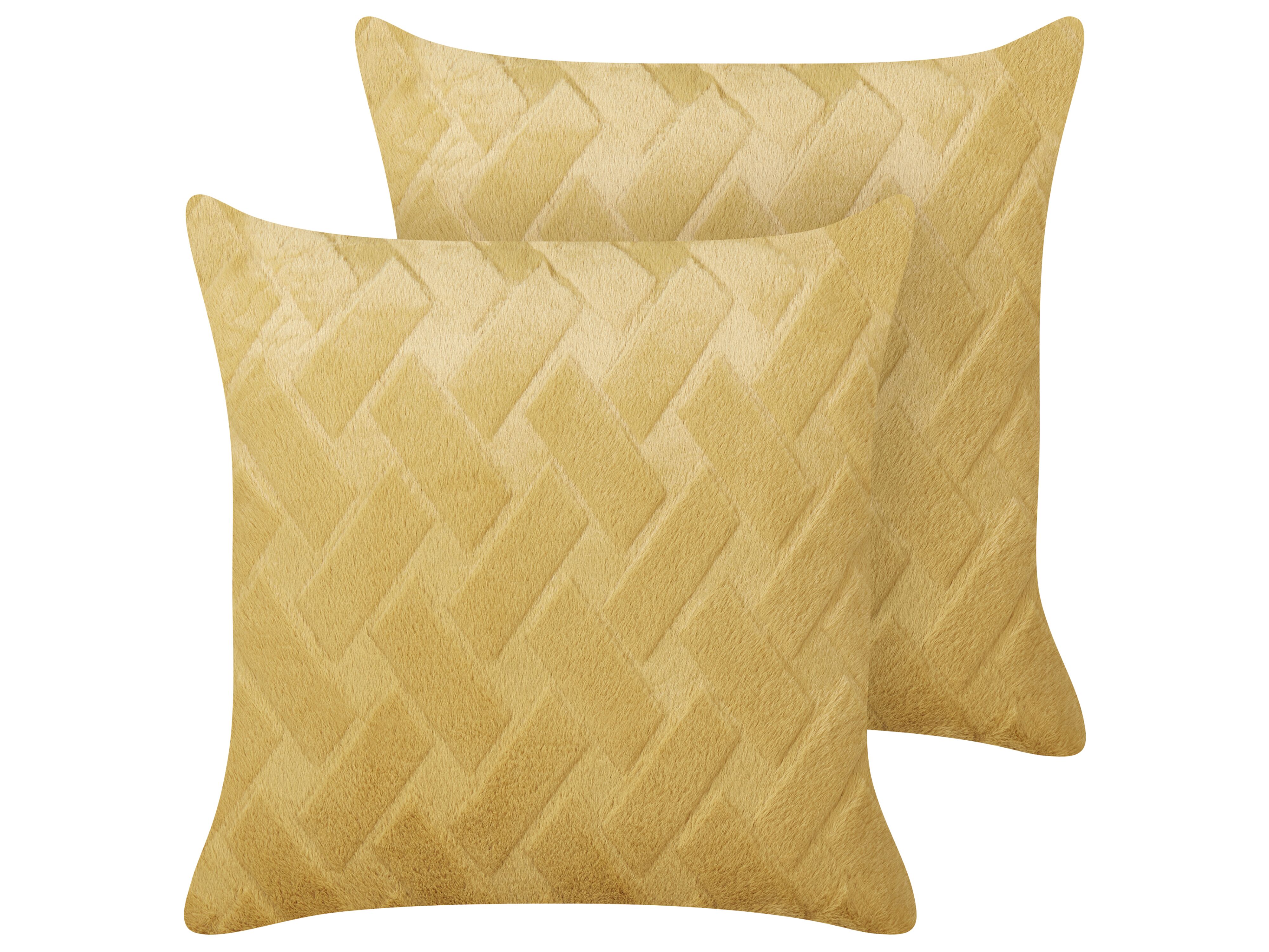 Set of 2 Decorative Cushions SITAPUR Faux Fur 45 x 45 cm Mustard Solid