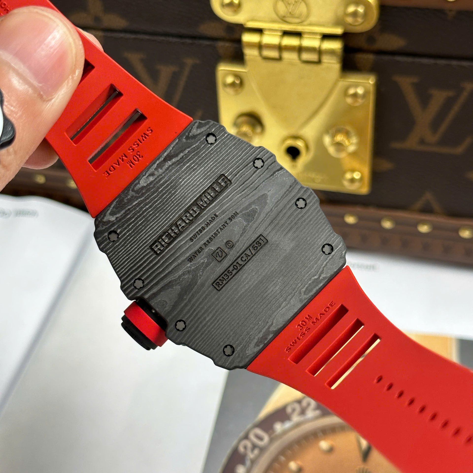 Richard Mille RM35-01 Rafael Nadal Carbon NTPT Copies Watches Red Rubber Strap ZF Factory 49,9x43mm - Top club
