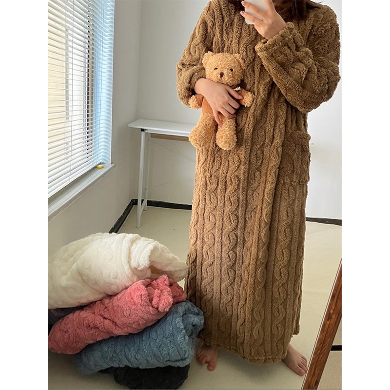 ChicNachtkleding | Koraal Fleece Nachtjurk voor Ontspanning Thuis