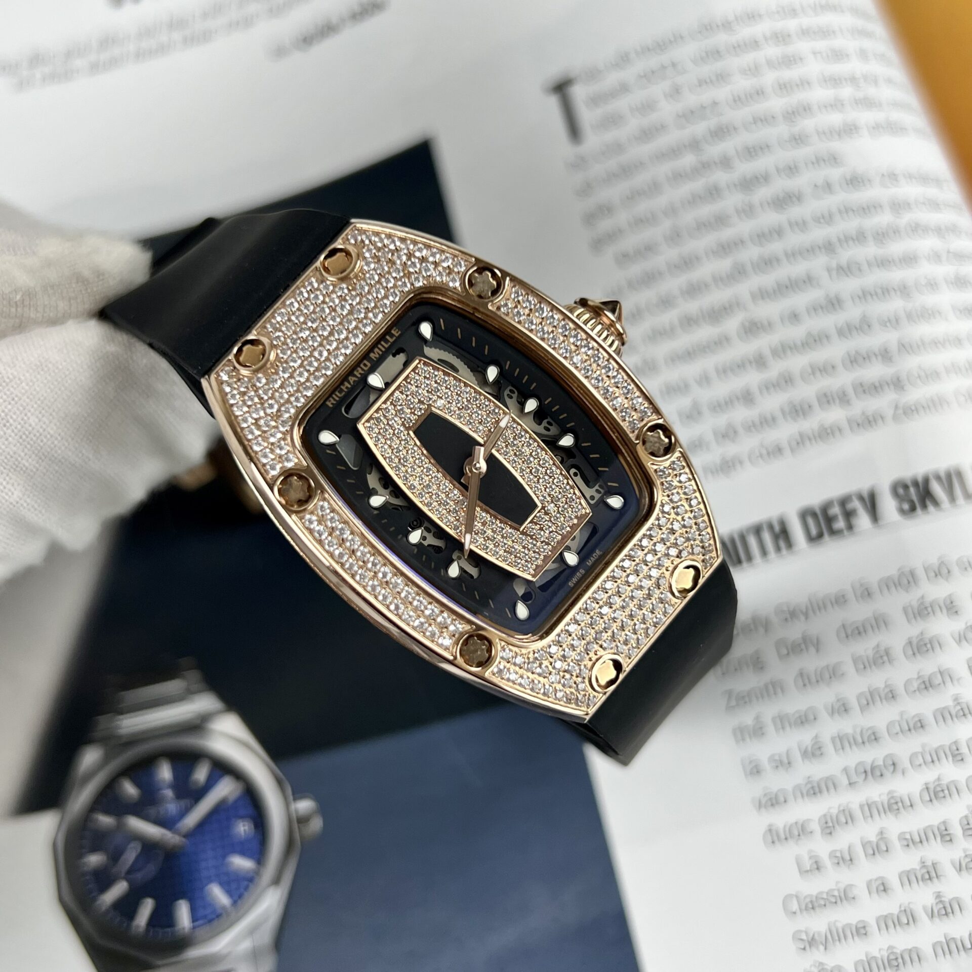 Richard Mille RM007 Replica 1:1 Watch Rose Gold With Full Stone 36mm - Top club
