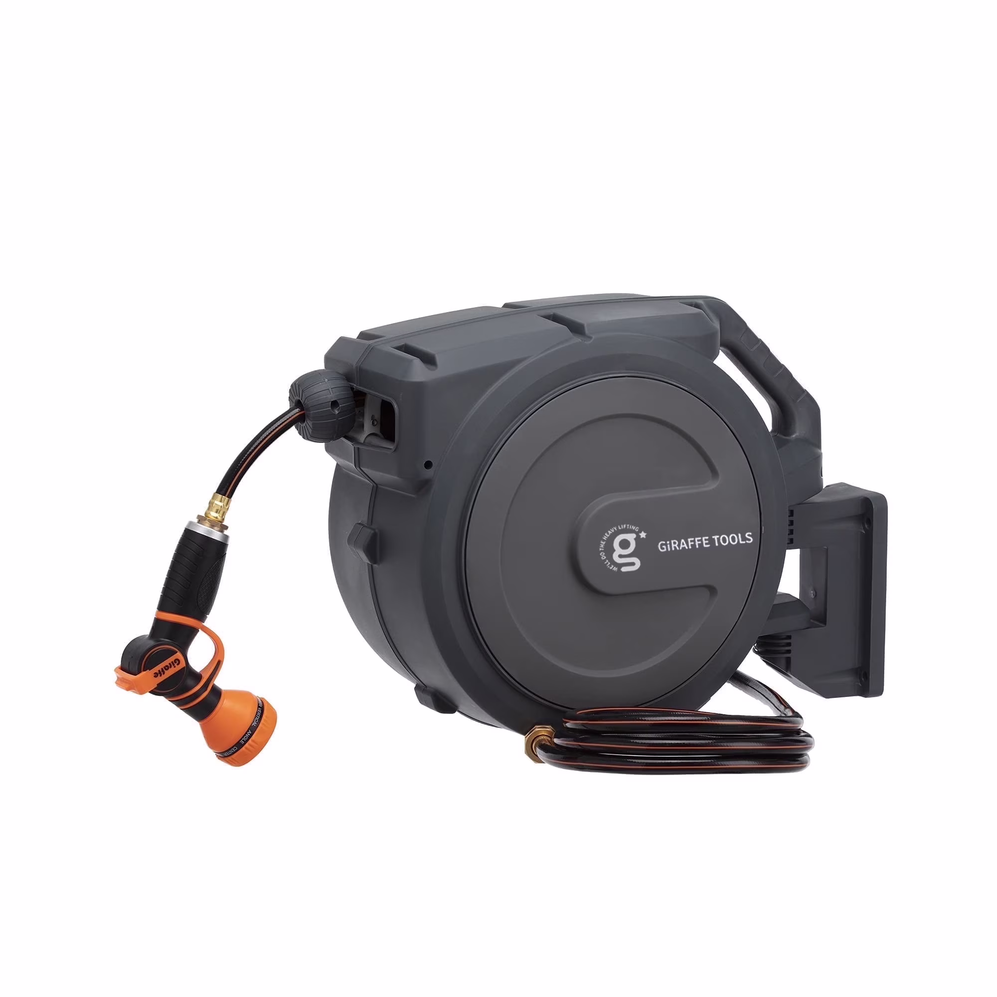 Giraffe Tools Retractable Garden Hose Reel with 1/2in-100ft Water Hose, Plastic Bracket, Wall Mounted, Dark Grey - Image 15