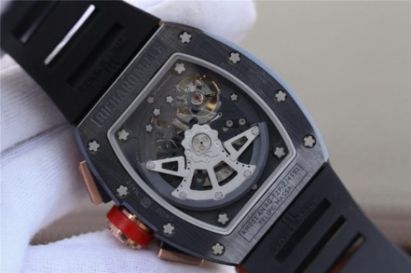 Replica Richard Mille RM011 Black Ceramic RG Chrono Skeleton Dial Black Rubber Strap A7750 - Top club