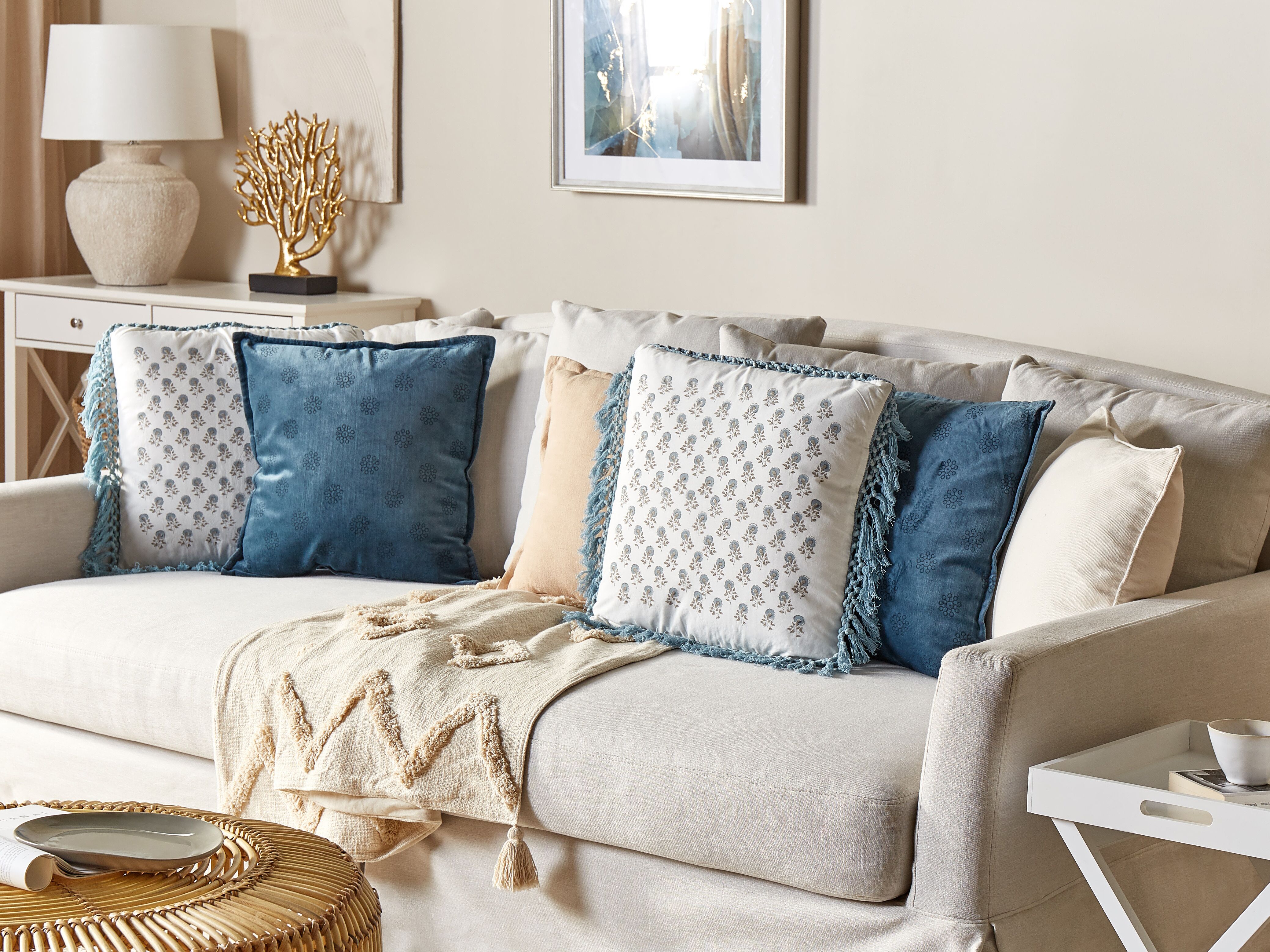 Throw Cushion PALLIDA Cotton 45 x 45 cm Blue Floral Pattern