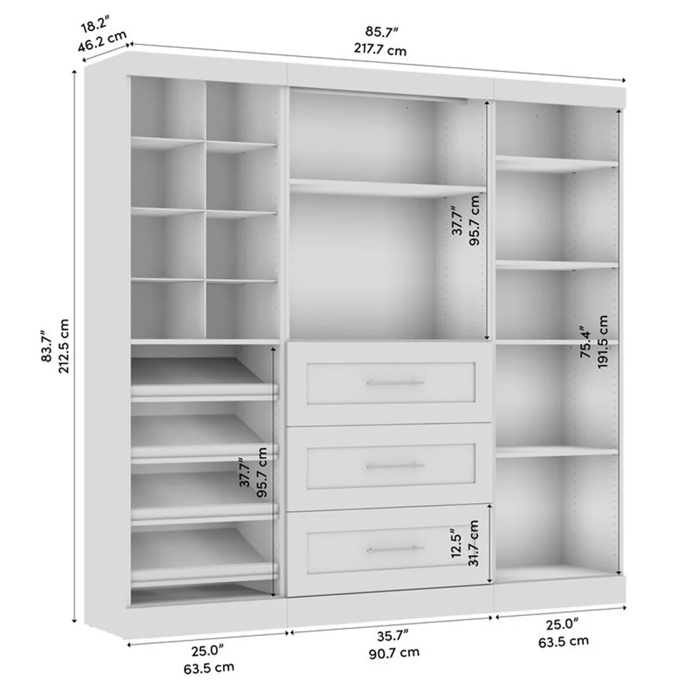 Bestar Pur 86W Closet Organizer System in White - Engineered Wood - Image 10