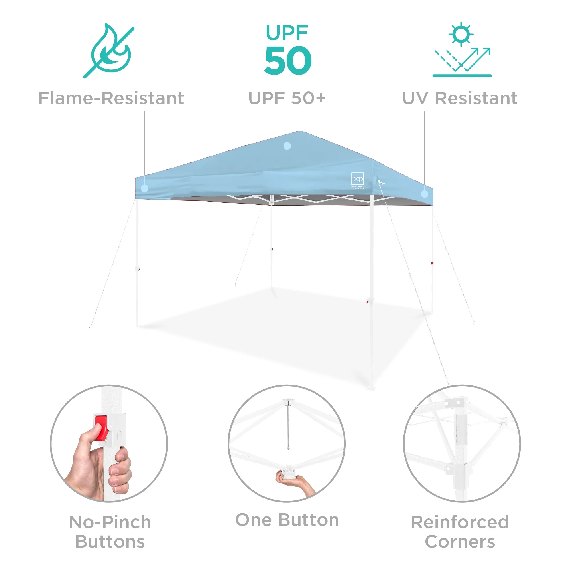 Best Choice Products 10x10ft Easy Setup Pop Up Canopy w/ 1-Button Setup, Wheeled Case, 4 Weight Bags - White - Image 149