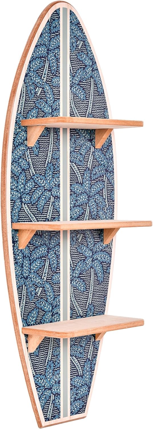 American Art Decor Kona Coast by Reyn Spooner Electric Palms - Navy Surfboard Printed Wall Shelf - 13