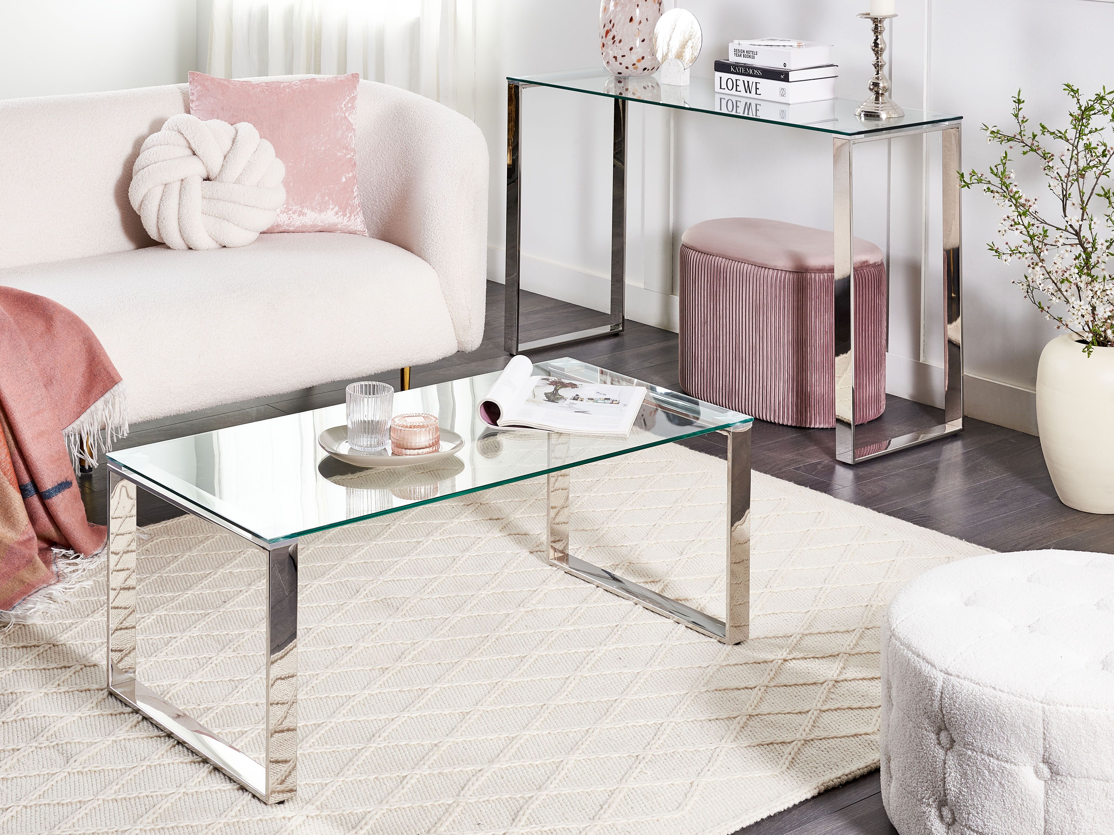 Coffee Table TILON Tempered Glass Silver