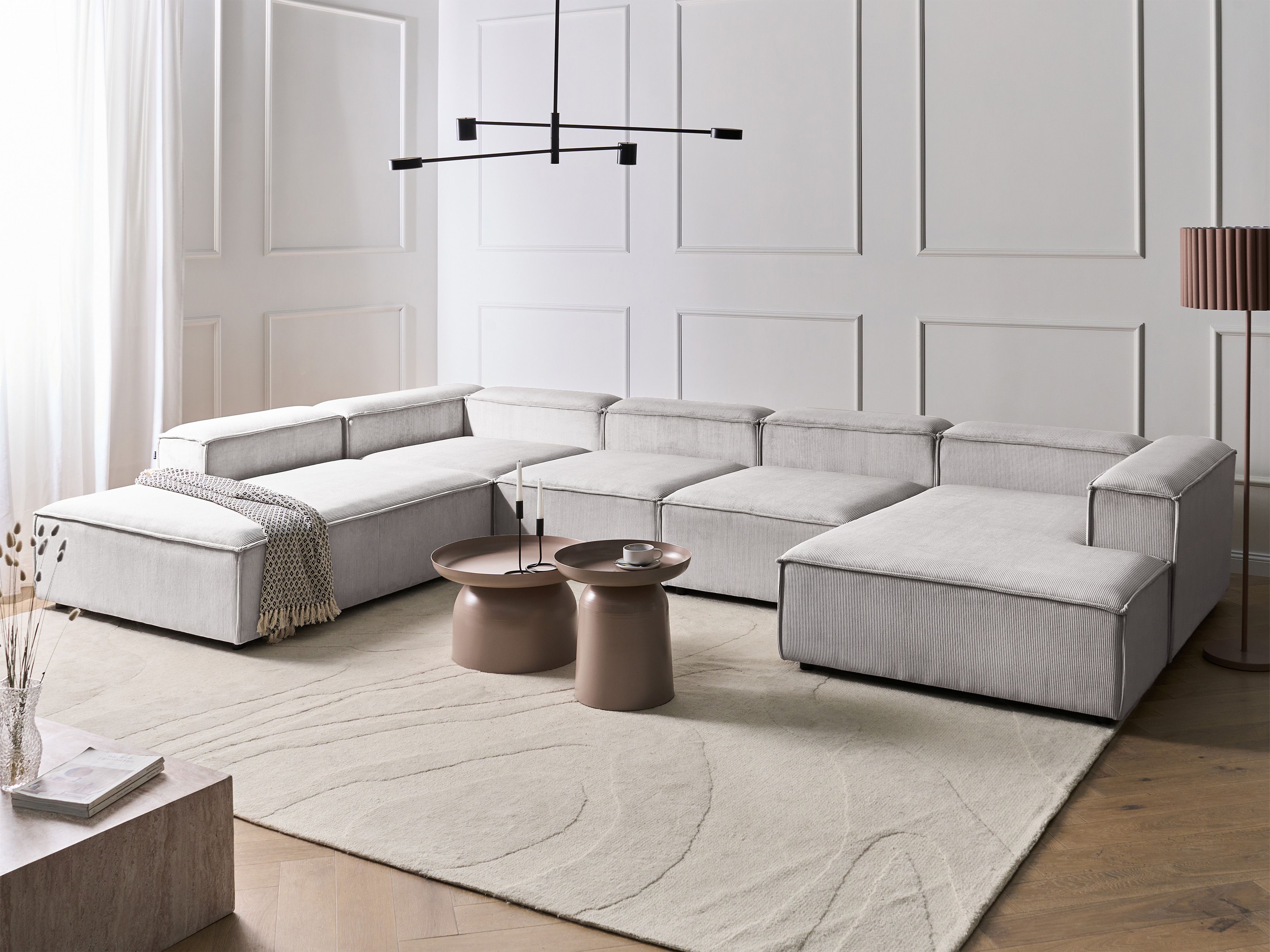 Modular Corner Sofa 5 Seater ARDAL Corduroy Off-White Right Hand