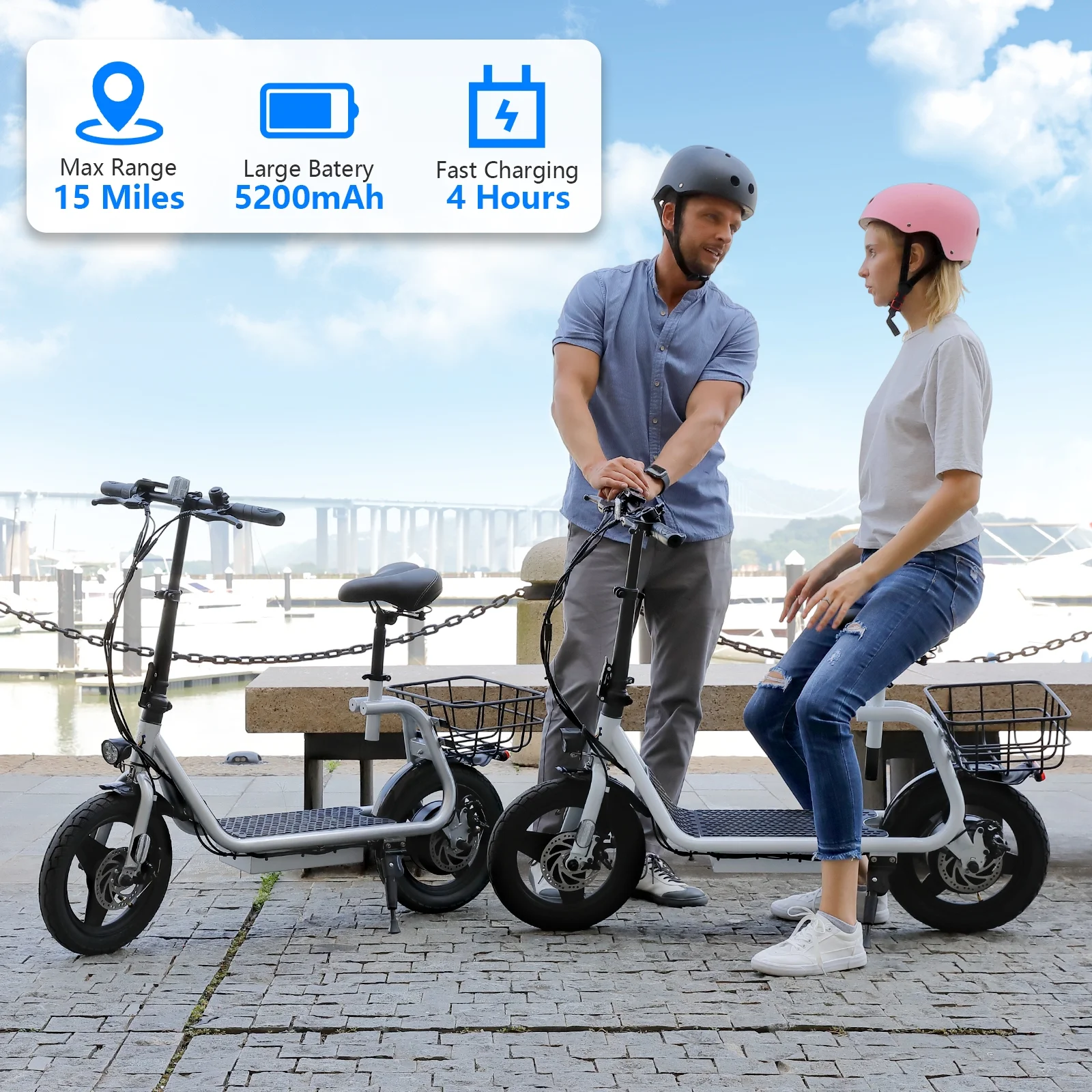 SANOPY 350W Electric Scooter with Seat for Adults, 15 Miles Range 20 Mph, 36V 5.2Ah Battery Moped, 14" Big Tire Commuter Electric Bike with Shock Absorbing, Black - Image 12