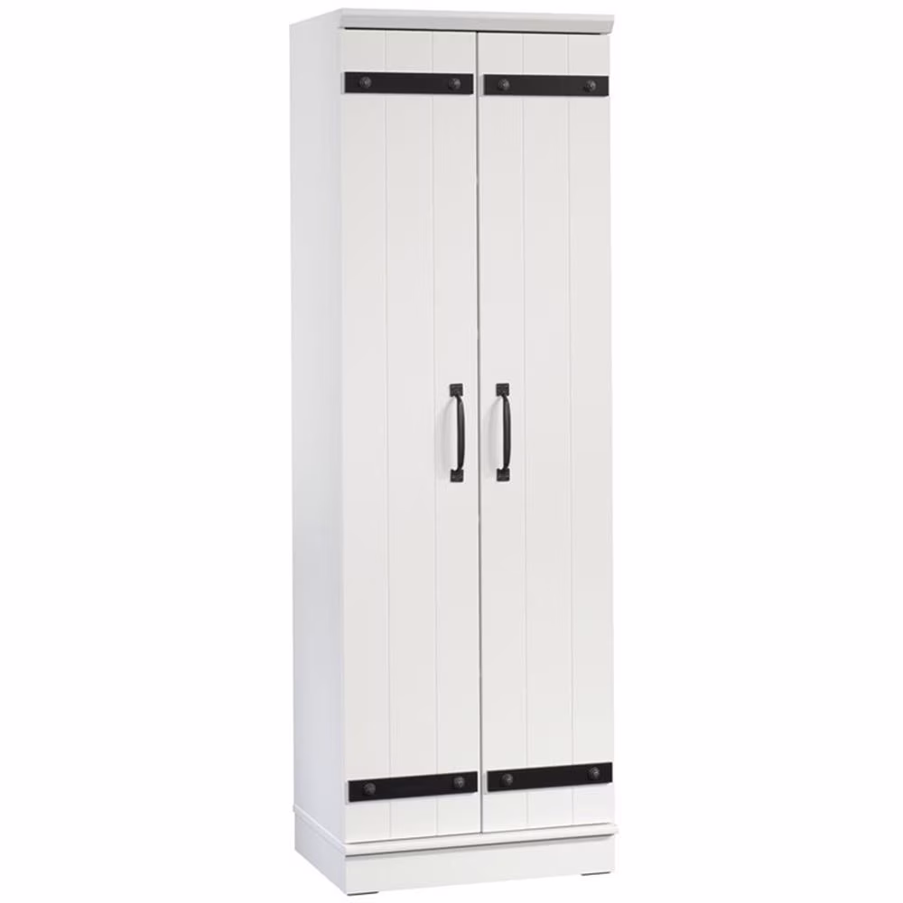 Pemberly Row Farmhouse Engineered Wood 2-Door Narrow Storage Cabinet in Salt Oak - Image 3
