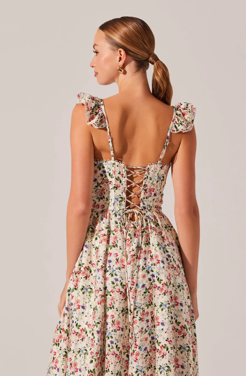 Wedelia Print Midi Dress - Cream multi floral